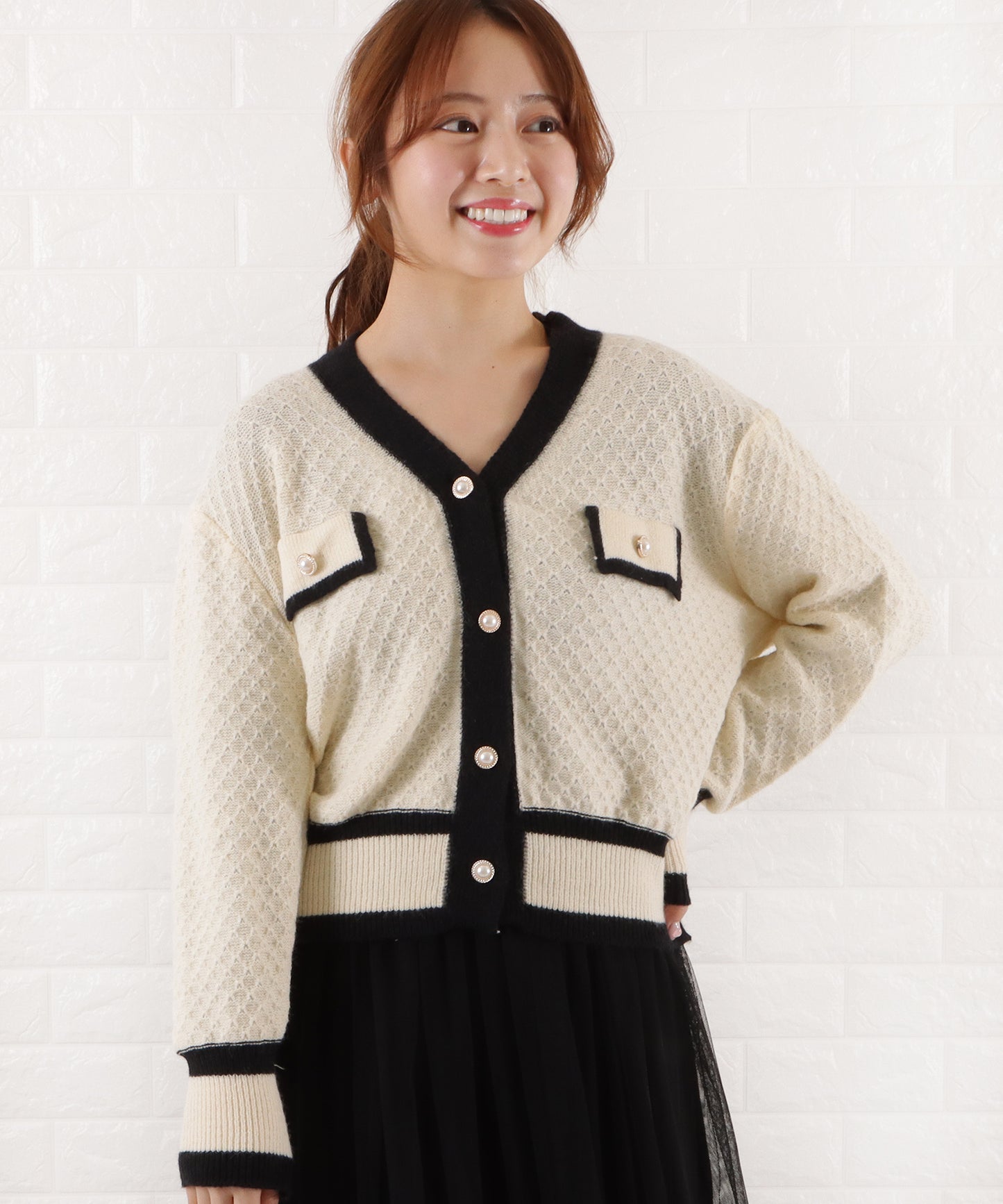 配色クロップドニットカーディガン