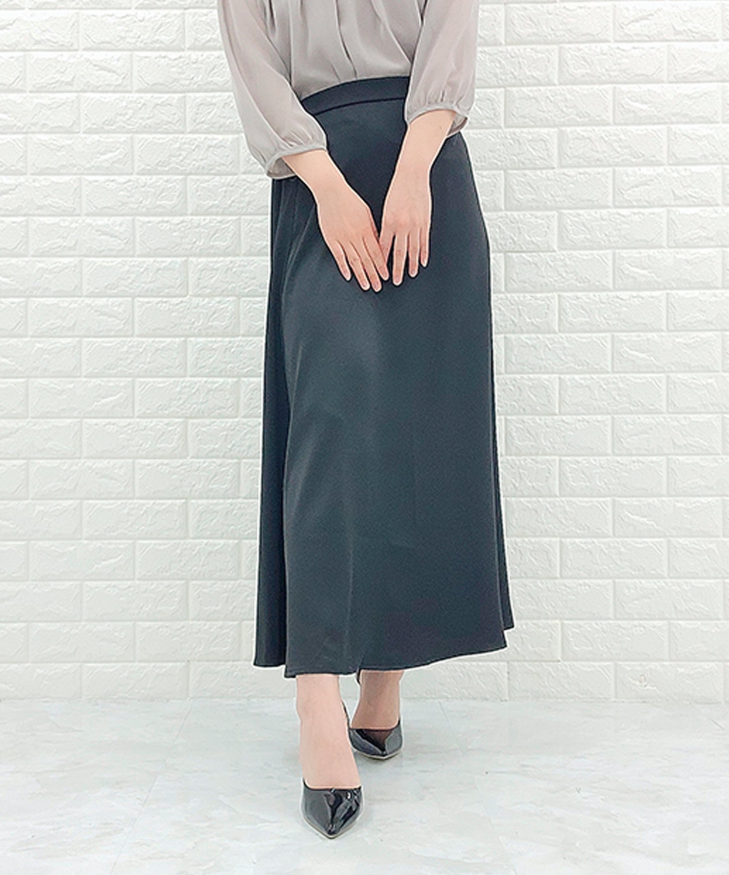 無地 ロング丈 フレアスカート