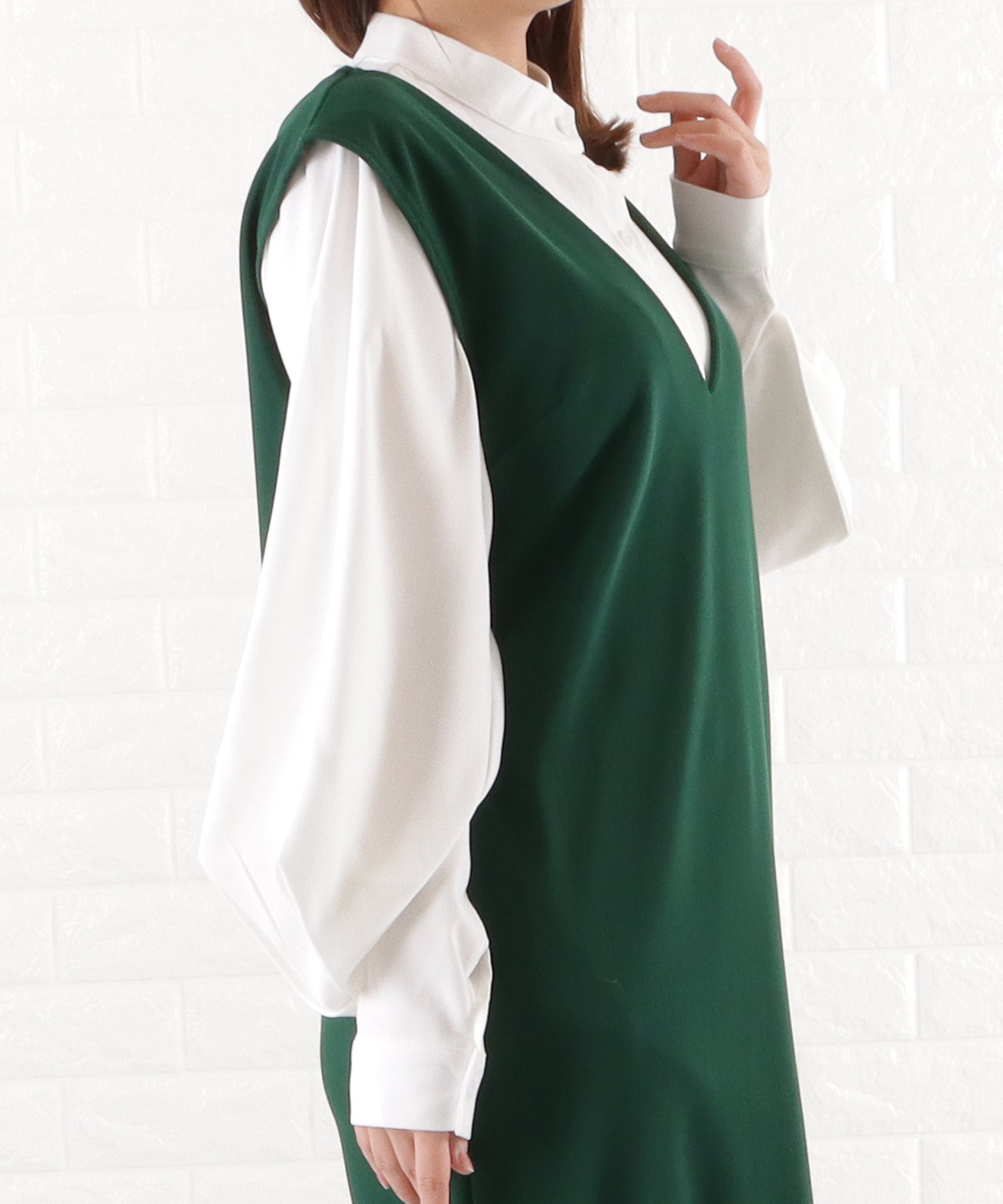 Vネックロングジャンパースカート