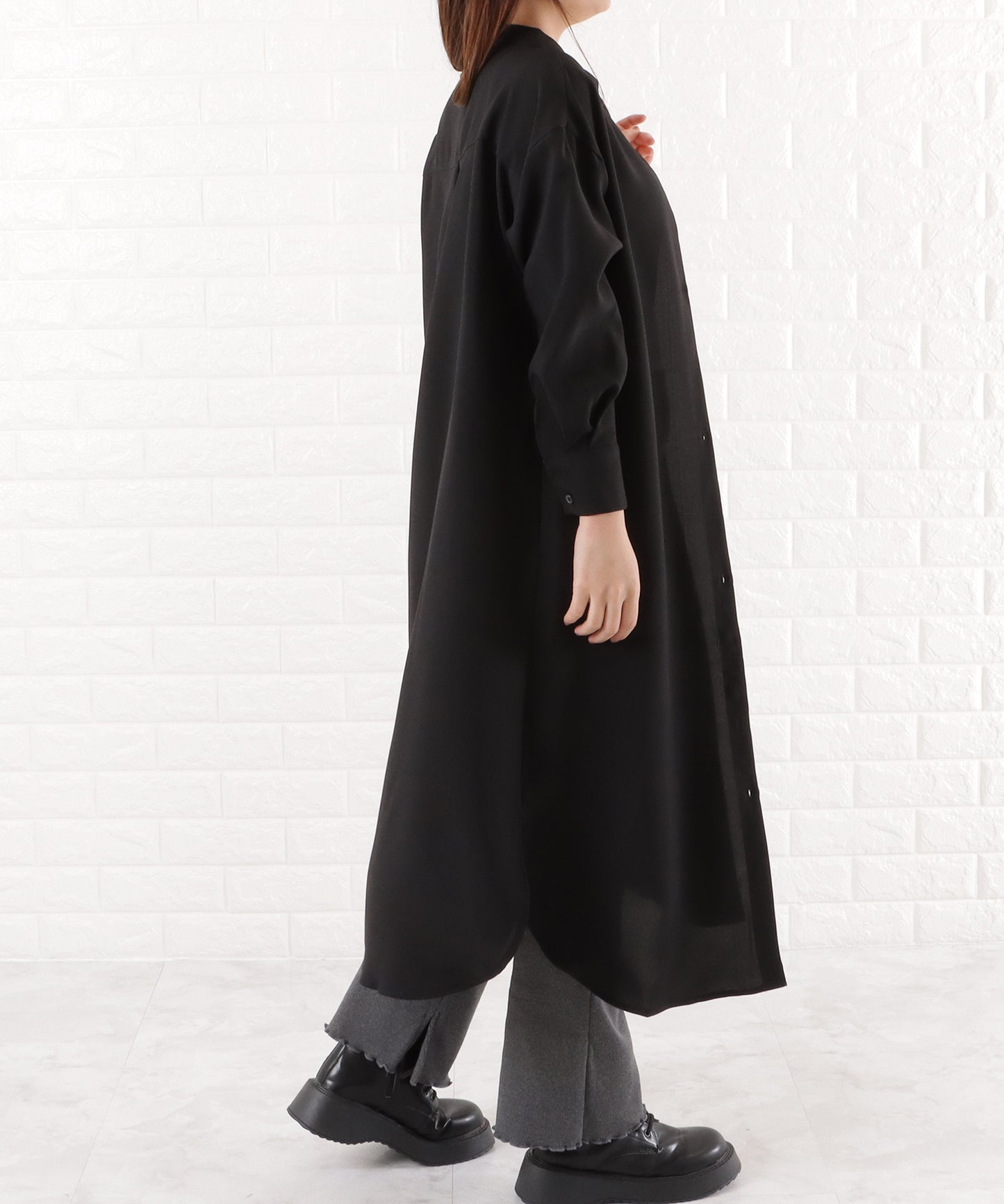 バンドカラー ロングシャツワンピース