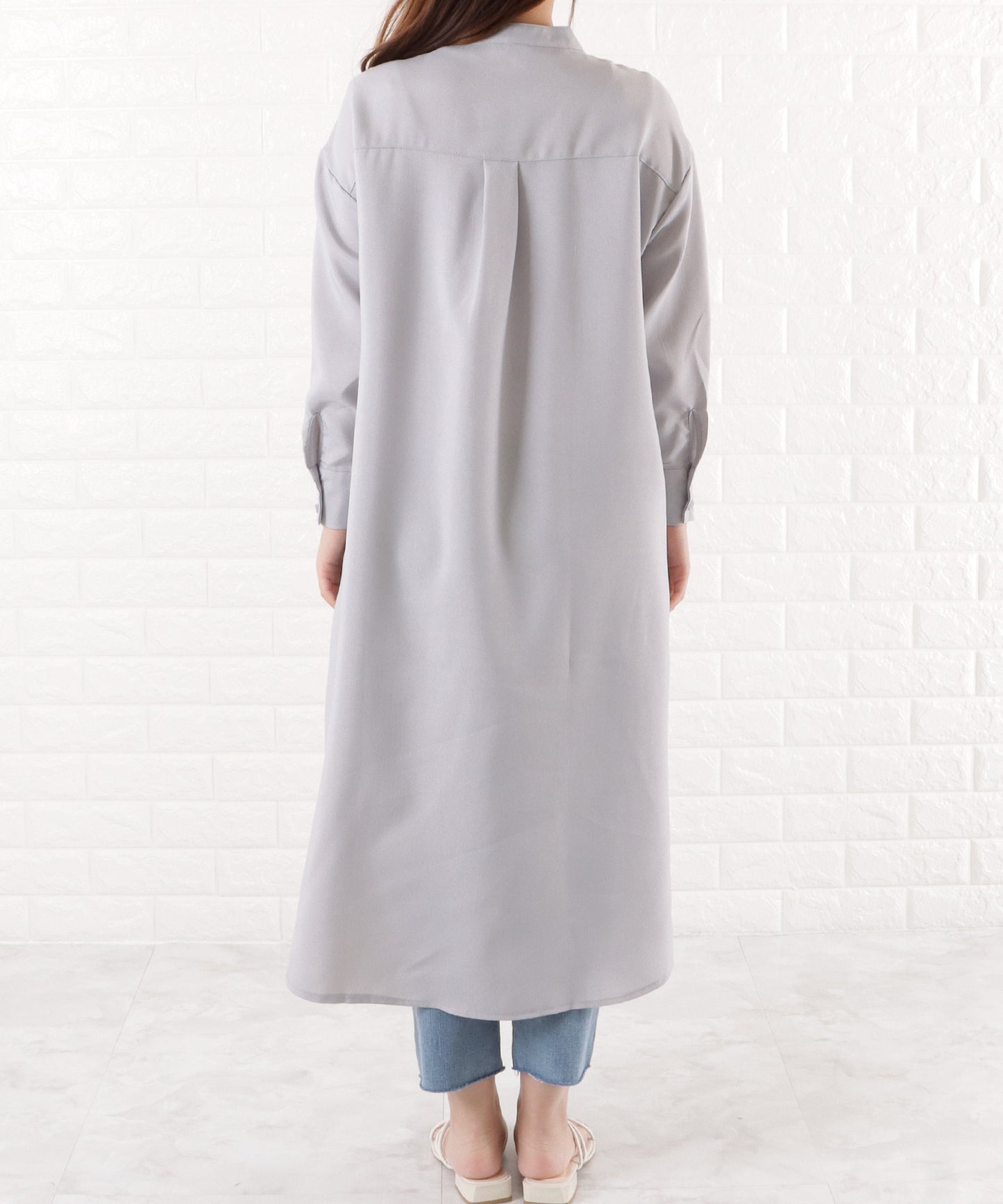 バンドカラー ロングシャツワンピース