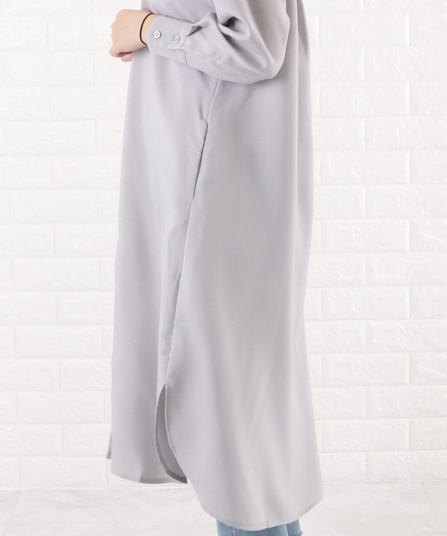 バンドカラー ロングシャツワンピース