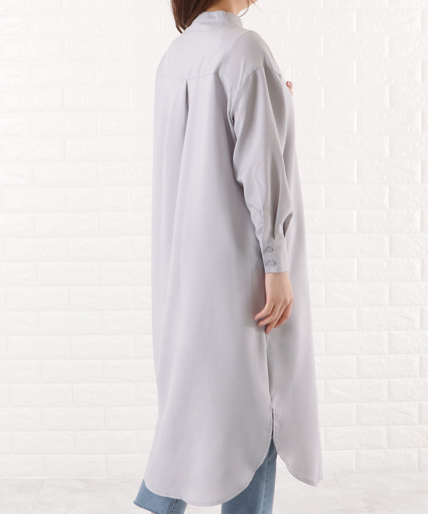 バンドカラー ロングシャツワンピース