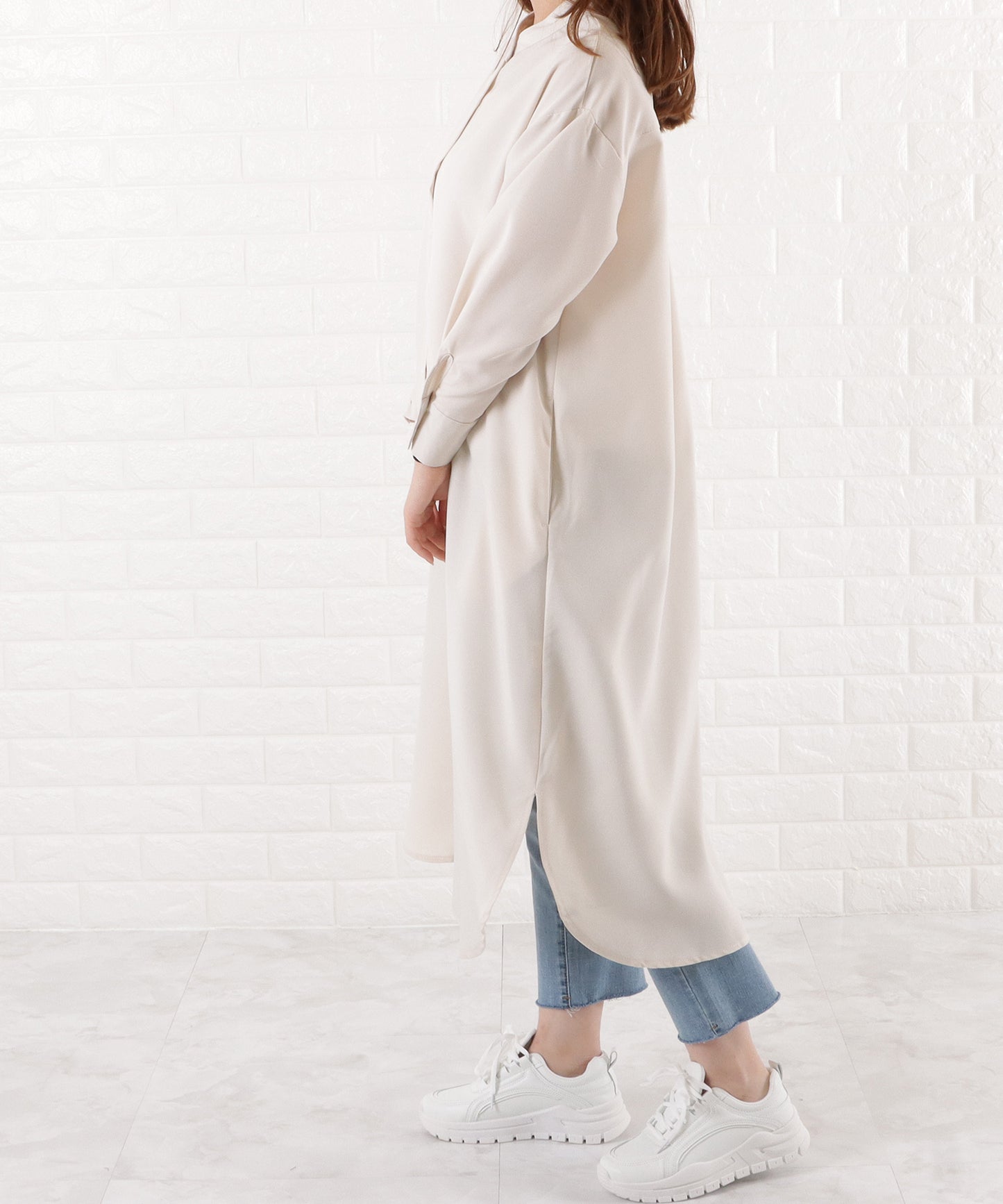 バンドカラー ロングシャツワンピース