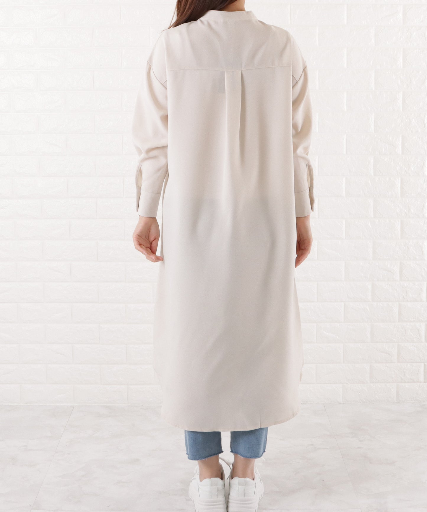 バンドカラー ロングシャツワンピース