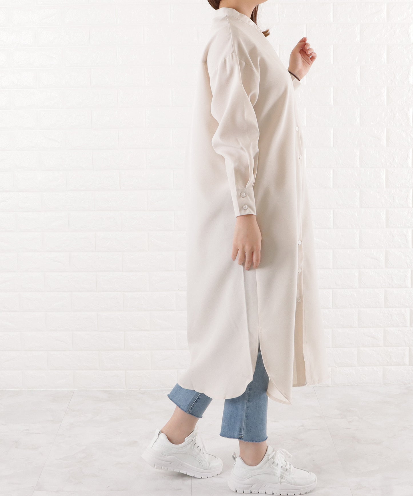 バンドカラー ロングシャツワンピース