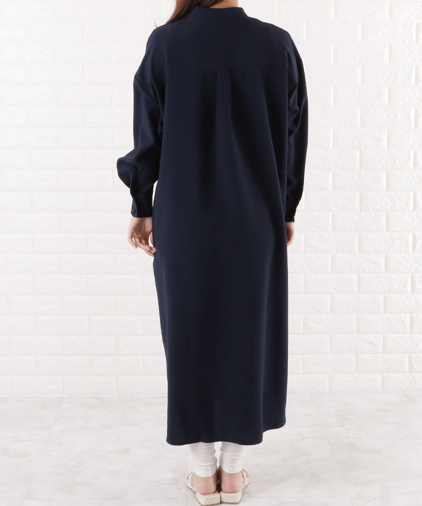 バンドカラー ロングシャツワンピース