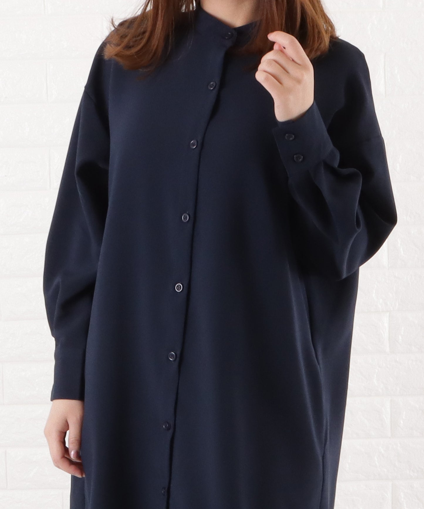 バンドカラー ロングシャツワンピース