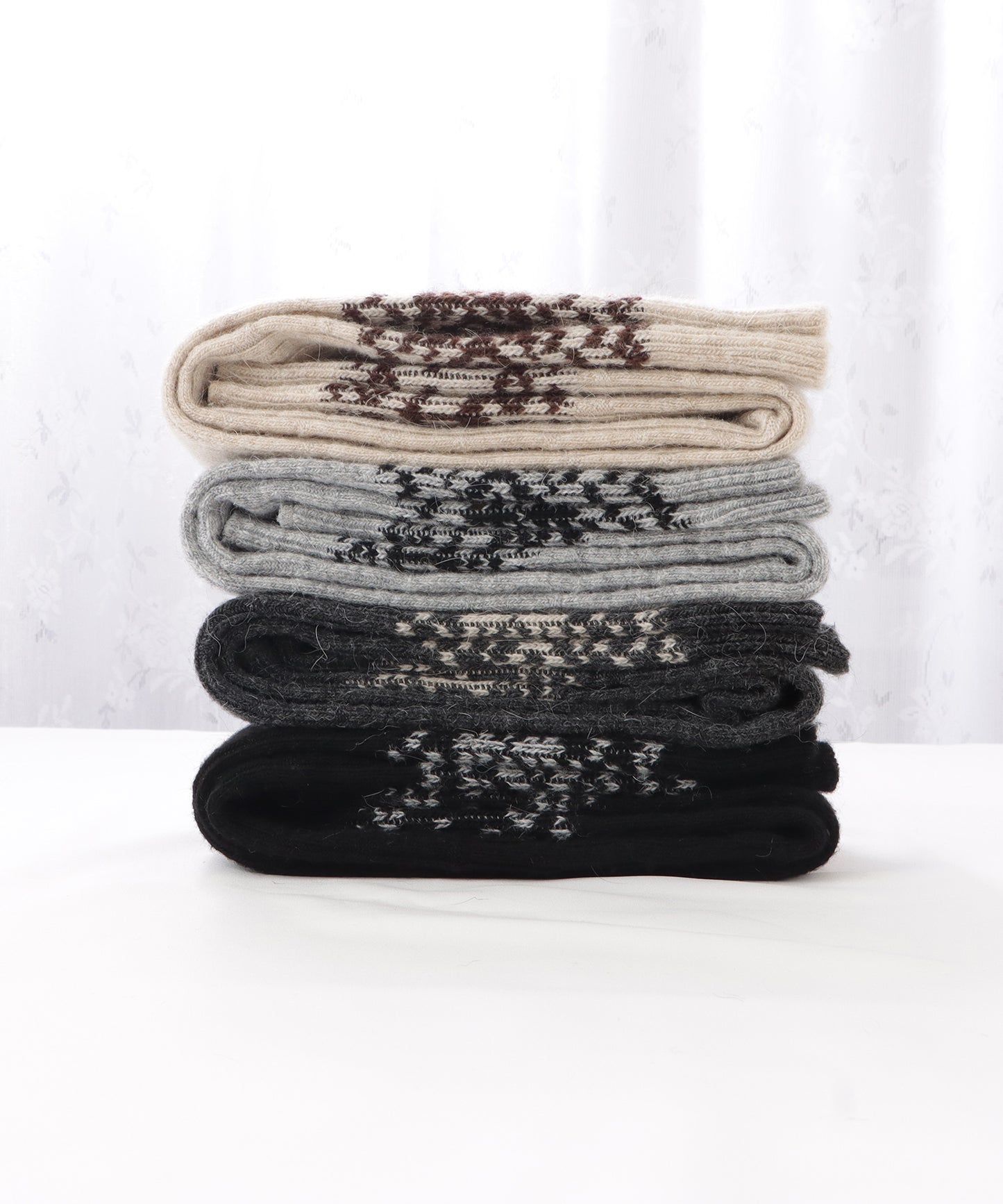 フェアアイル柄ニットニーハイレッグウォーマー