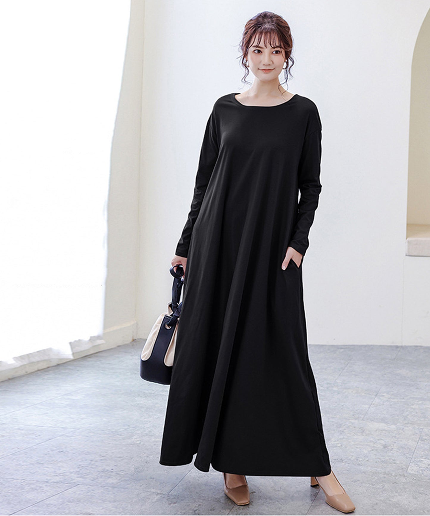 ゆったりロング長袖Tシャツワンピース