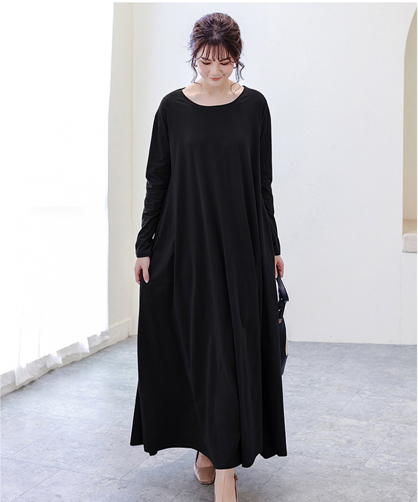 ゆったりロング長袖Tシャツワンピース