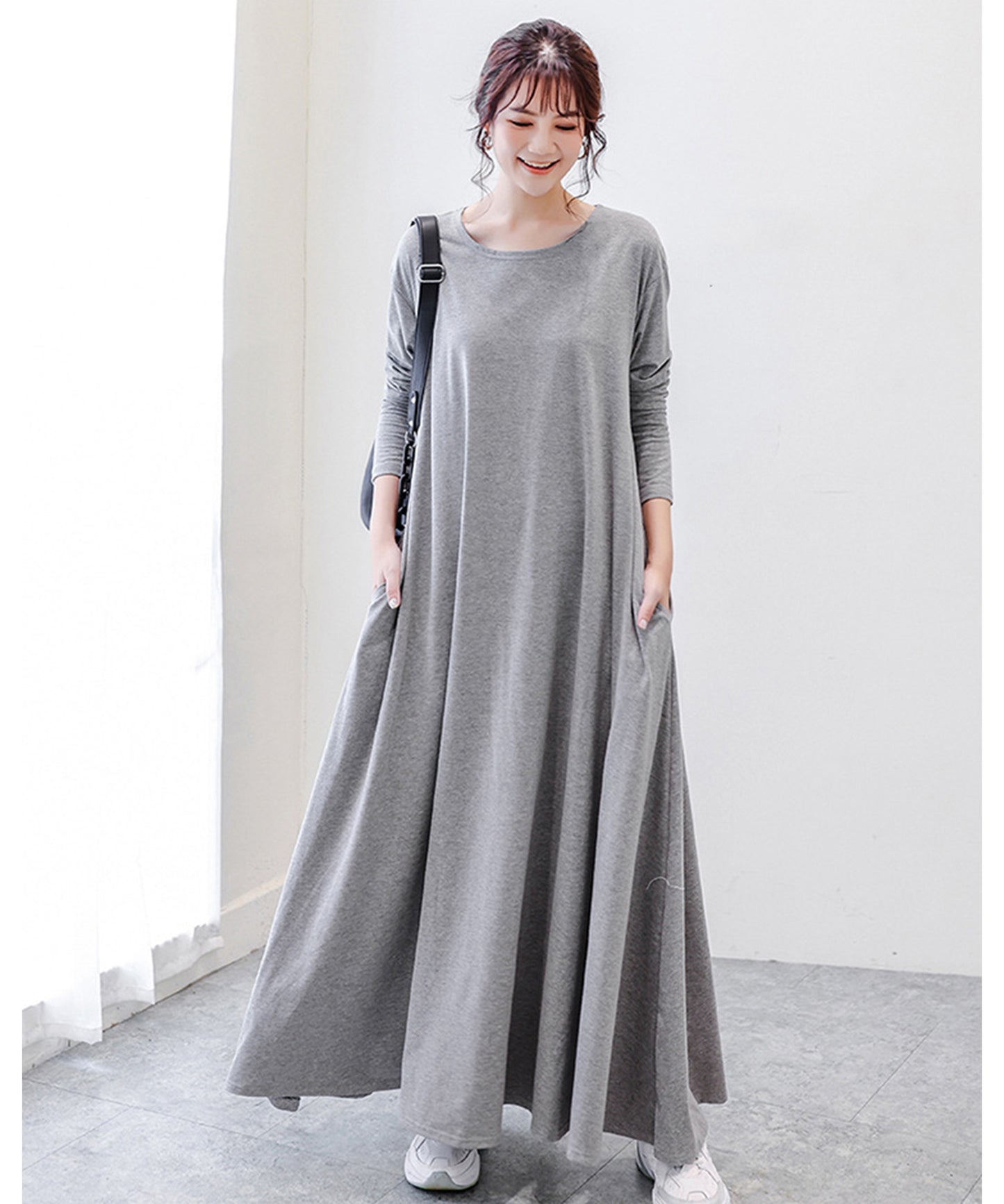 ゆったりロング長袖Tシャツワンピース