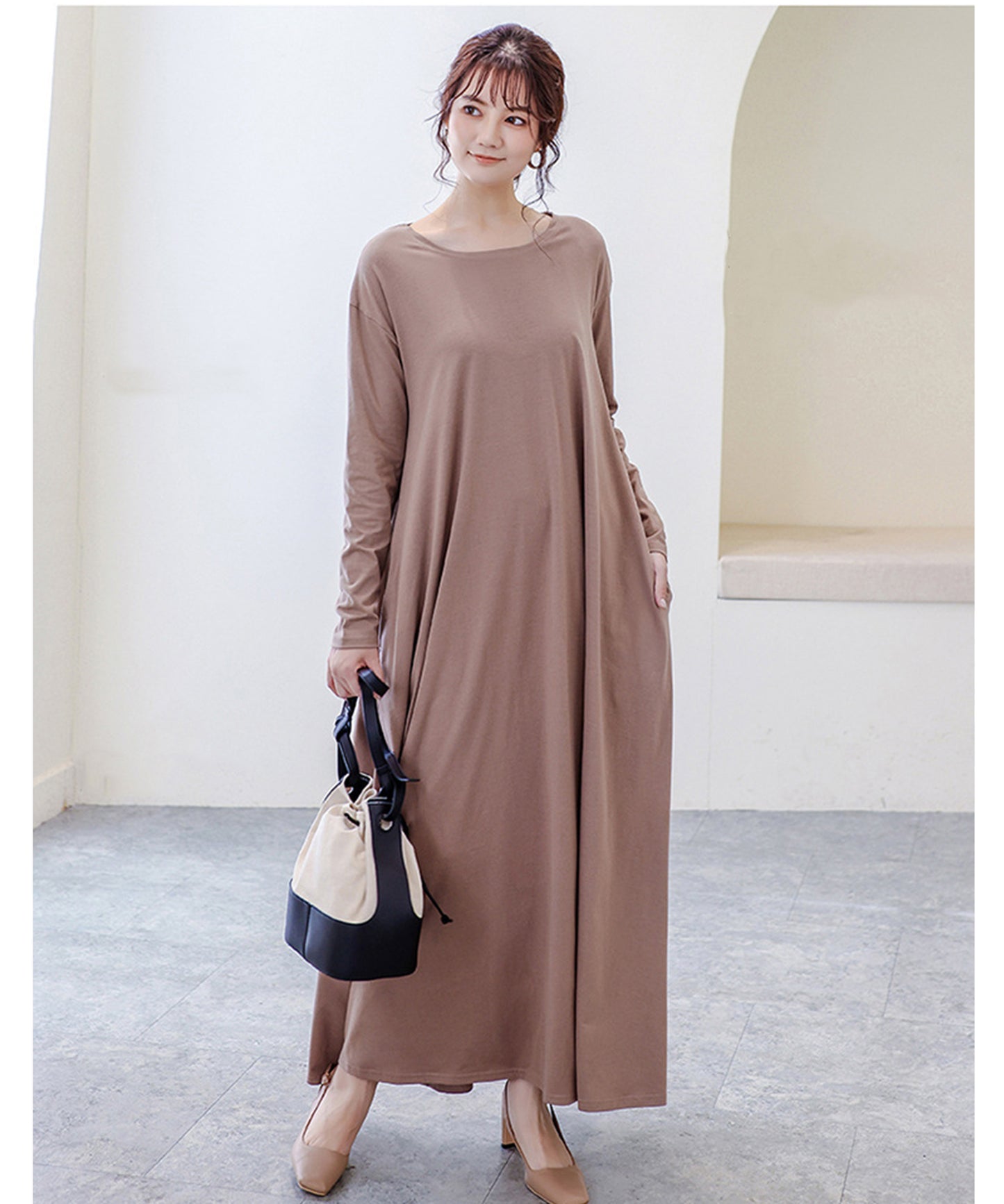 ゆったりロング長袖Tシャツワンピース