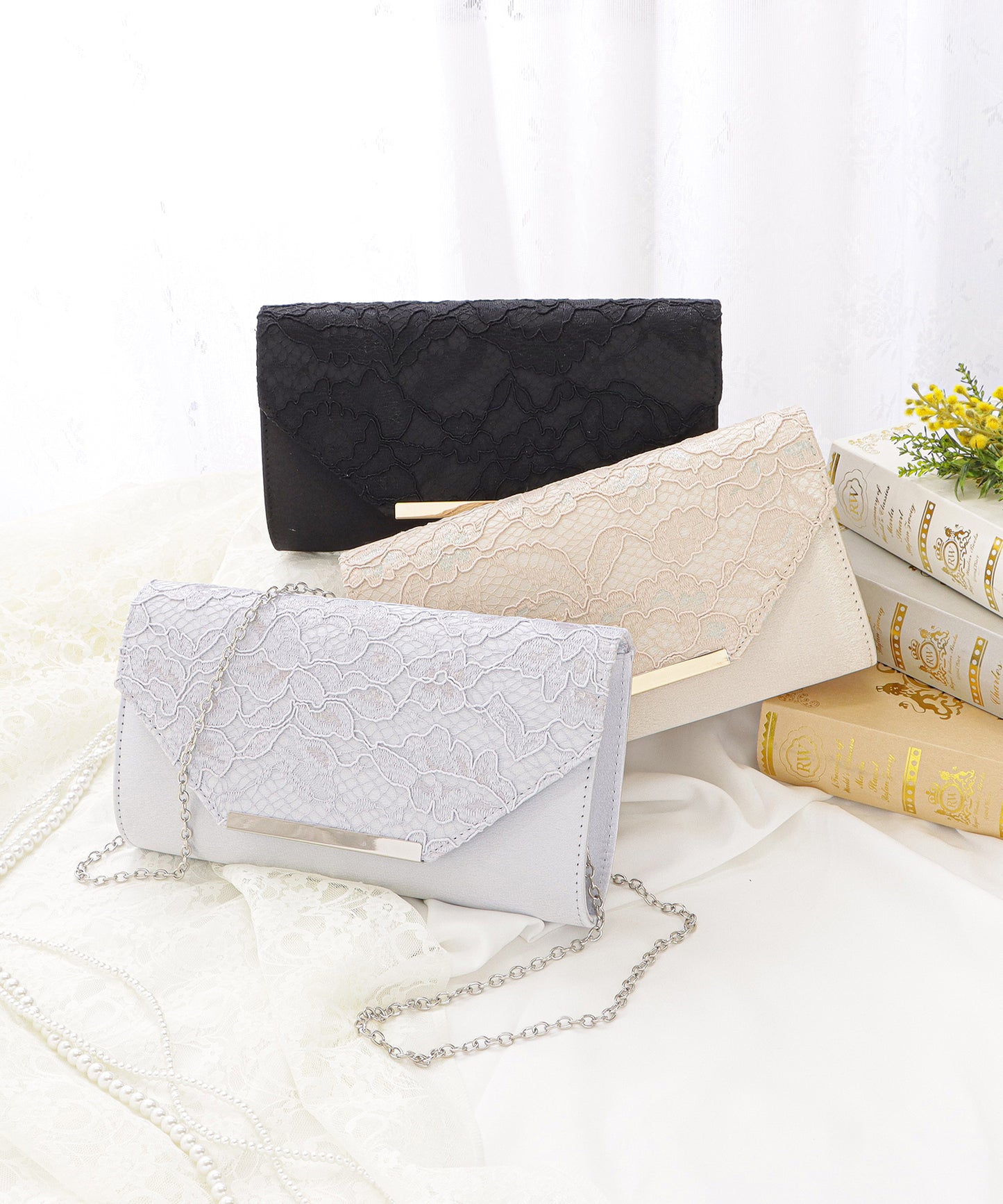 フラワーレースクラッチバッグ