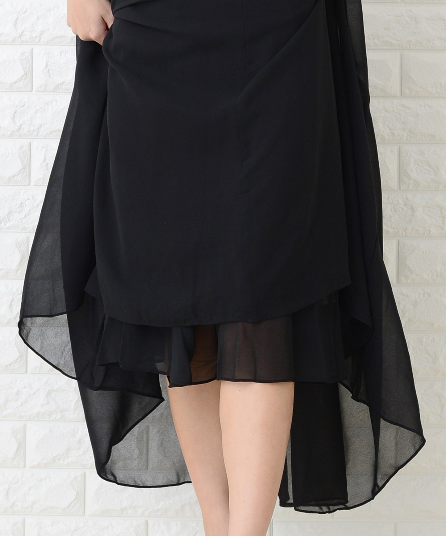 レース×シフォンロングワンピース・ドレス