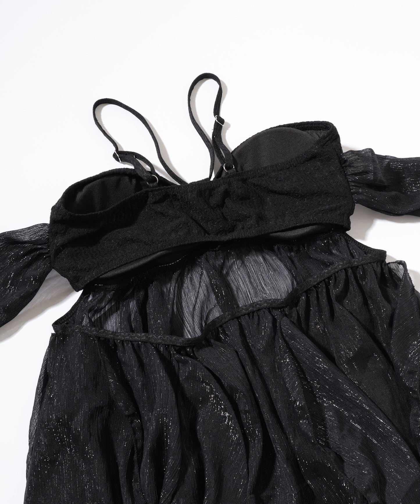 【2点セット】異素材 シアー ラッフルフリル ワンピース ショーツ付き セパレート水着