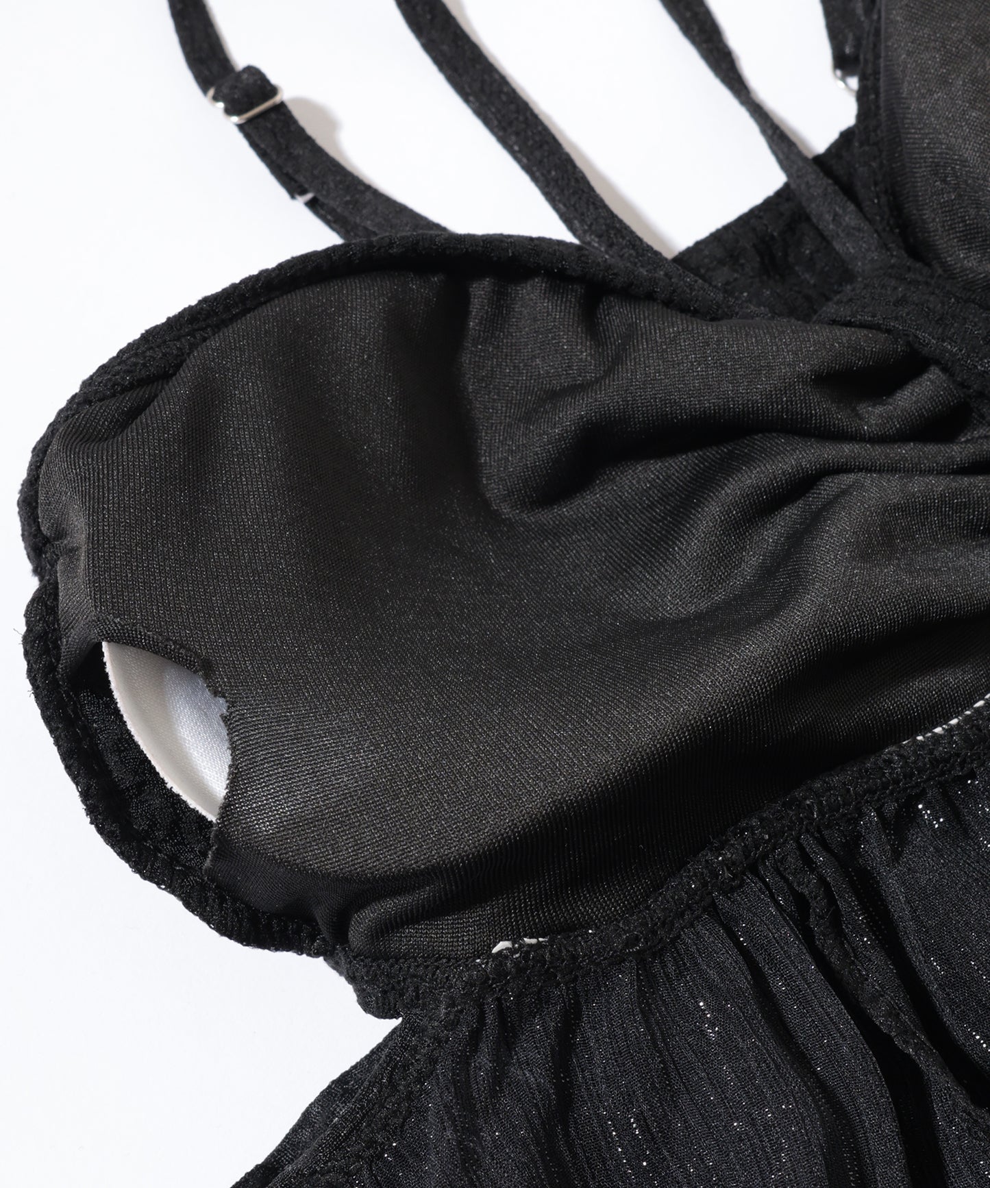 【2点セット】異素材 シアー ラッフルフリル ワンピース ショーツ付き セパレート水着