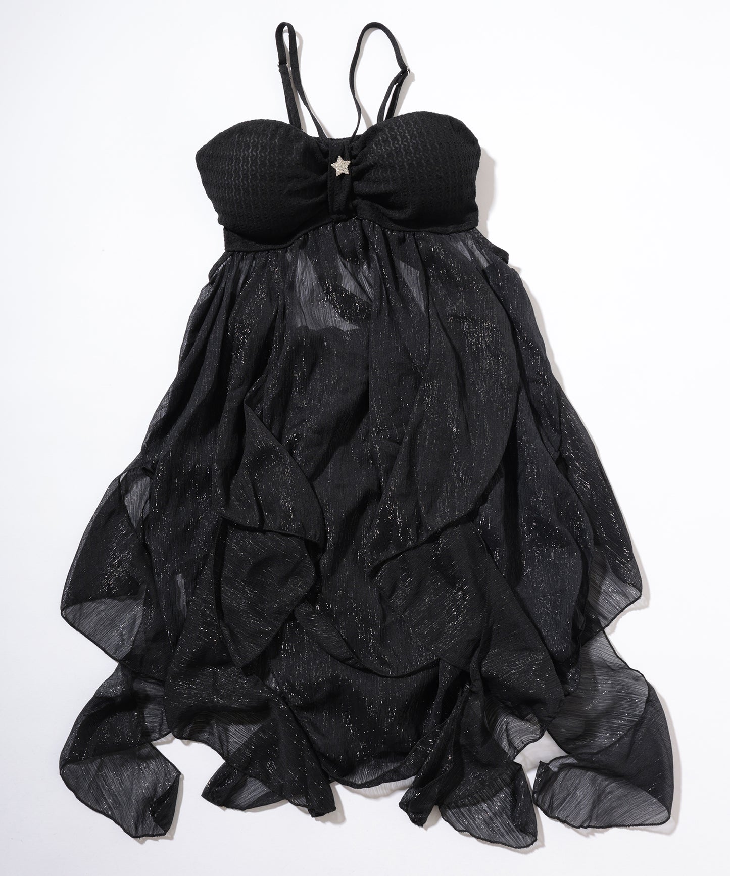 【2点セット】異素材 シアー ラッフルフリル ワンピース ショーツ付き セパレート水着