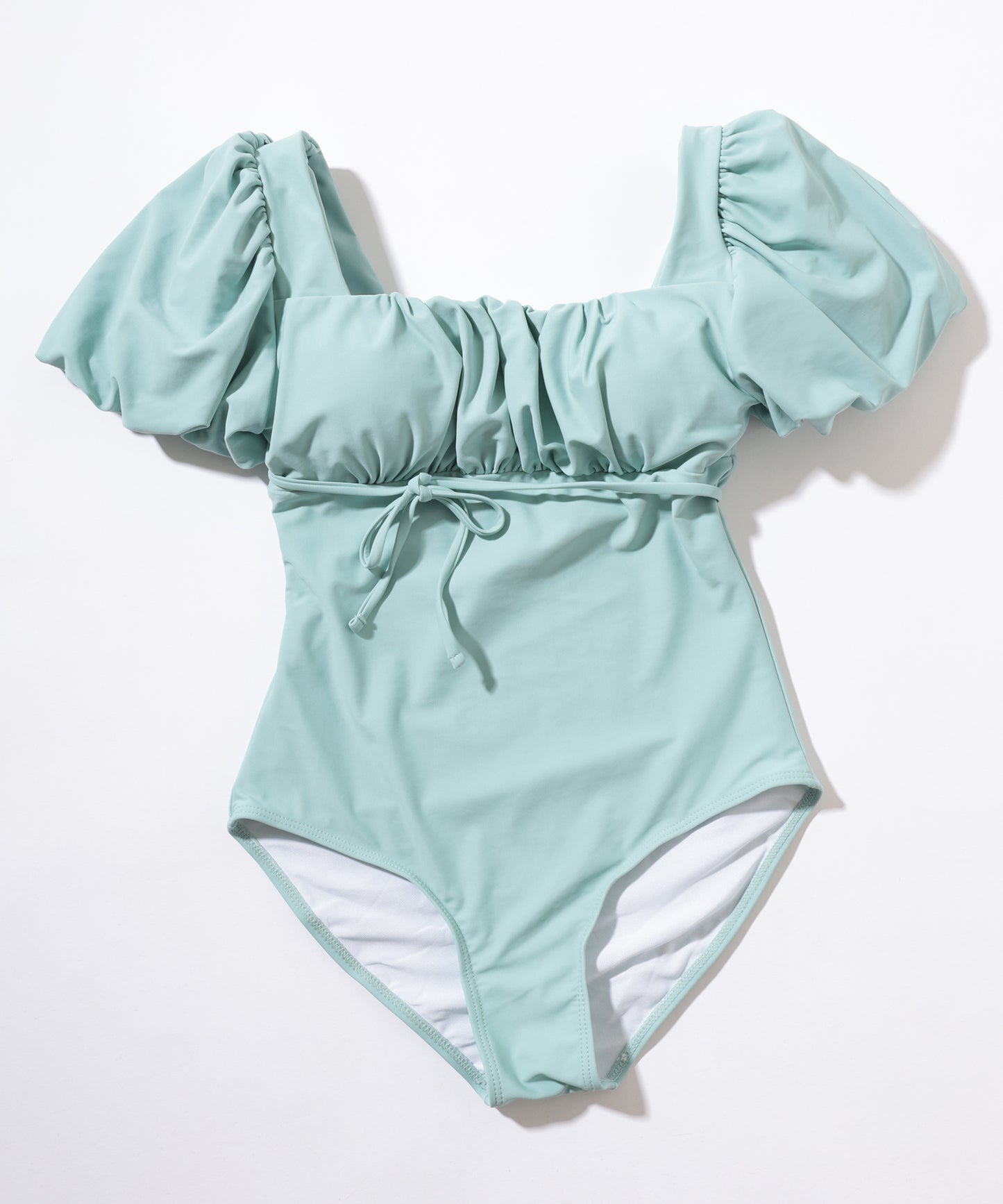 パフスリーブ バックレースアップ スクエアネック ワンピース 水着