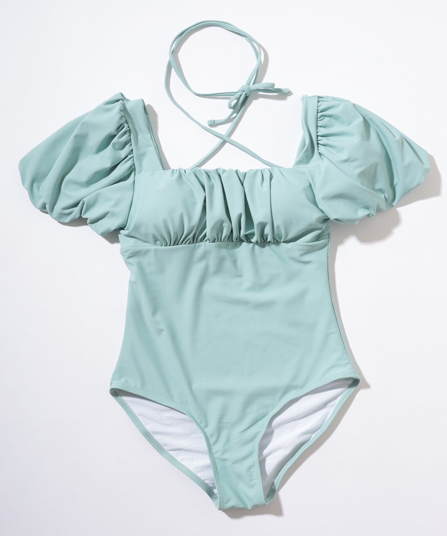 パフスリーブ バックレースアップ スクエアネック ワンピース 水着