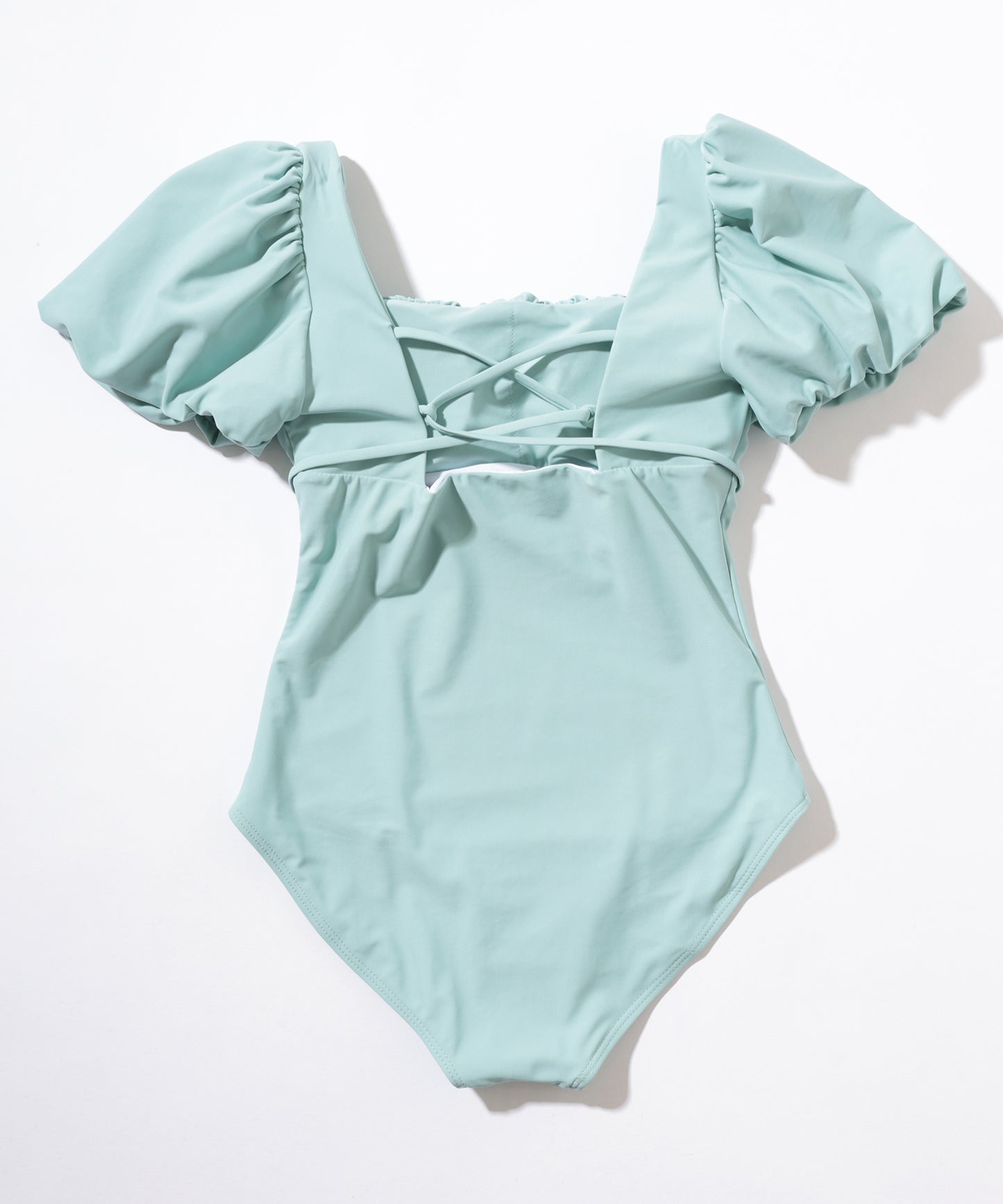 パフスリーブ バックレースアップ スクエアネック ワンピース 水着