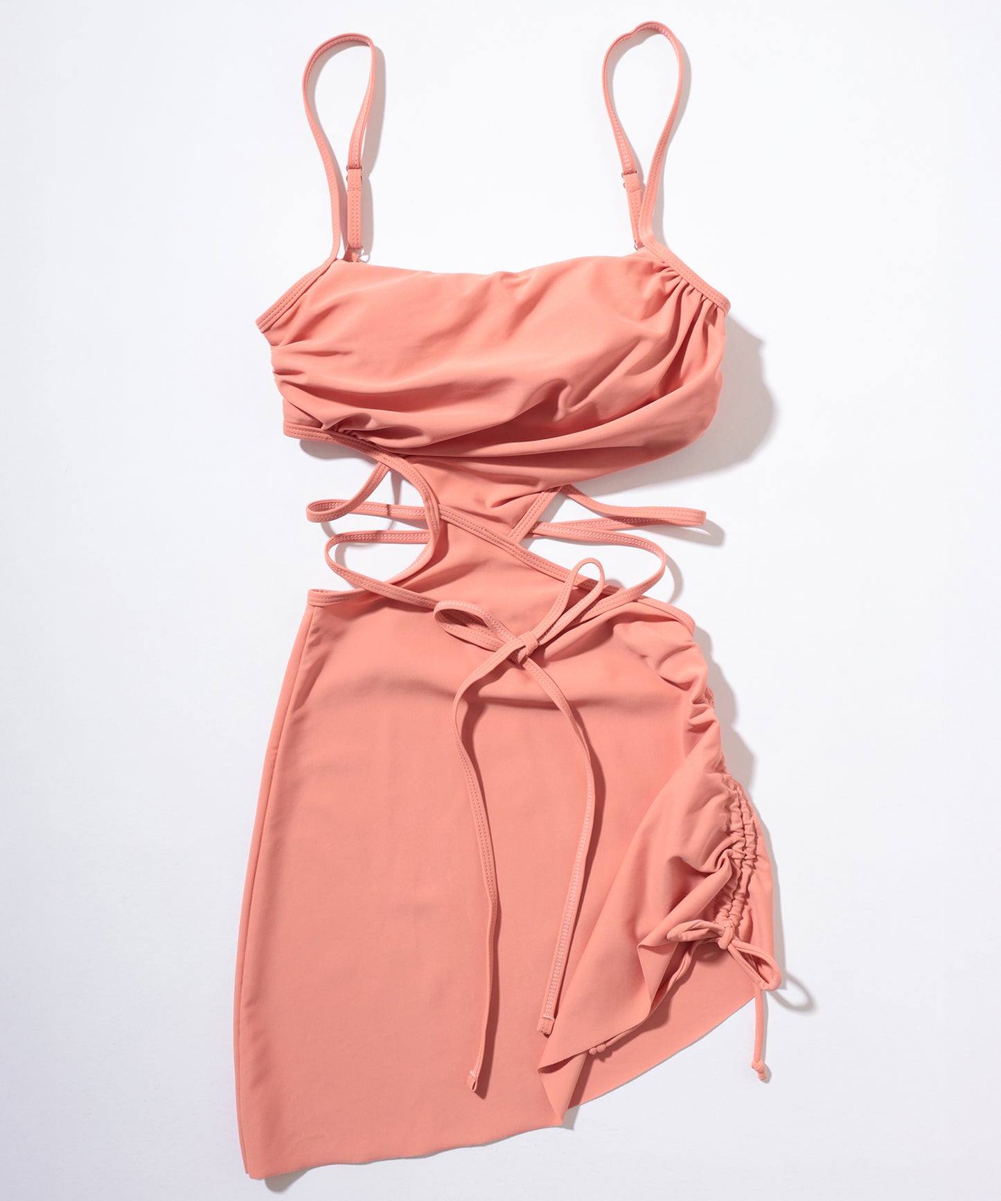 【2点セット】サイドオープン ドローストリング ワンピース ショーツ付き セパレート水着