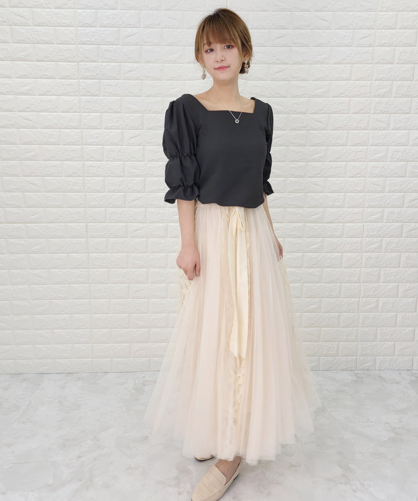 リボン付き ロングチュールスカート