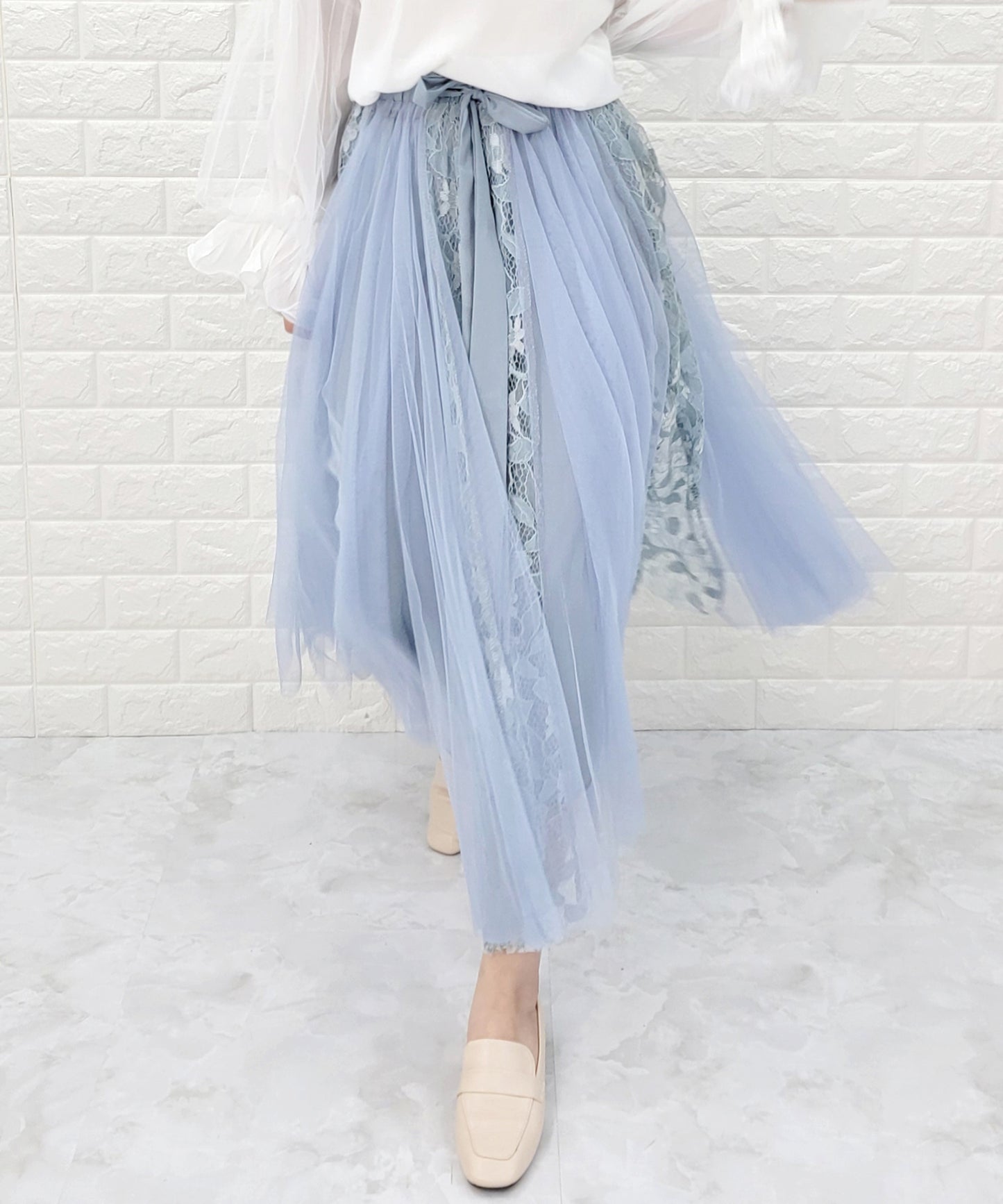 リボン付き ロングチュールスカート