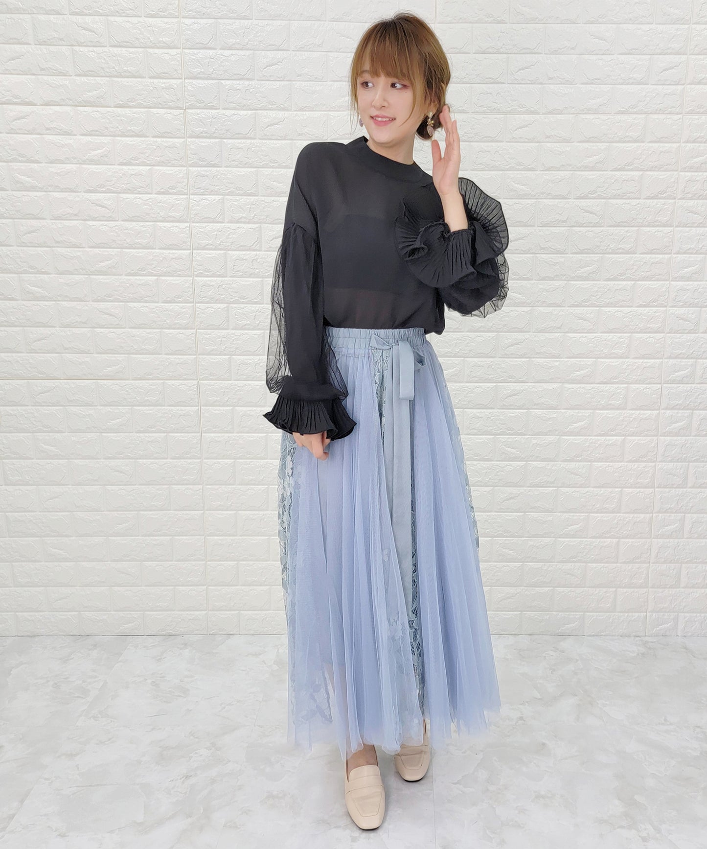リボン付き ロングチュールスカート