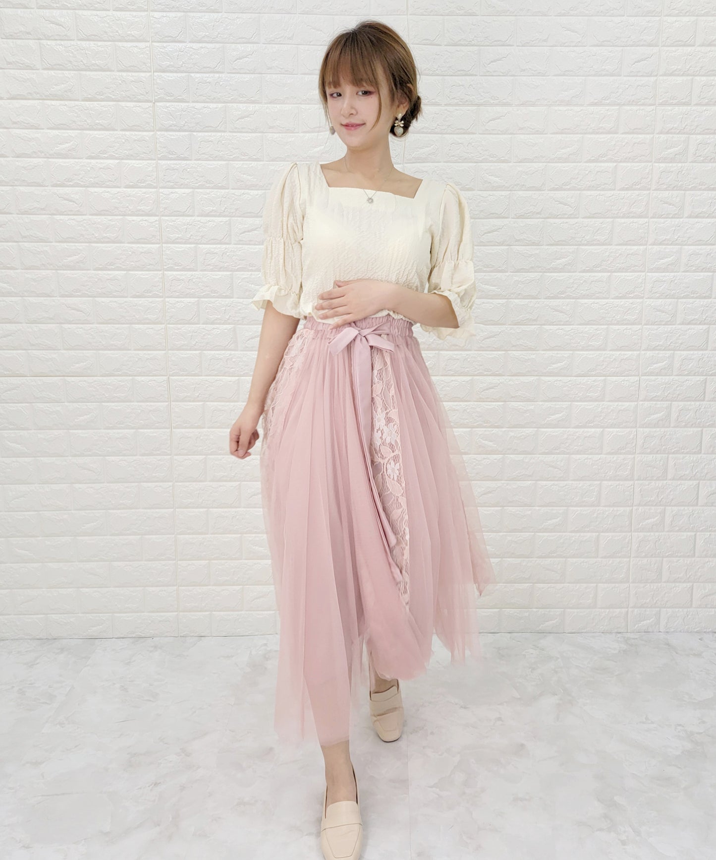リボン付き ロングチュールスカート