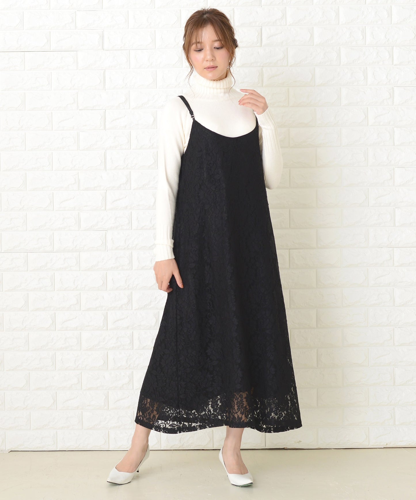 レースデザインキャミワンピースドレス