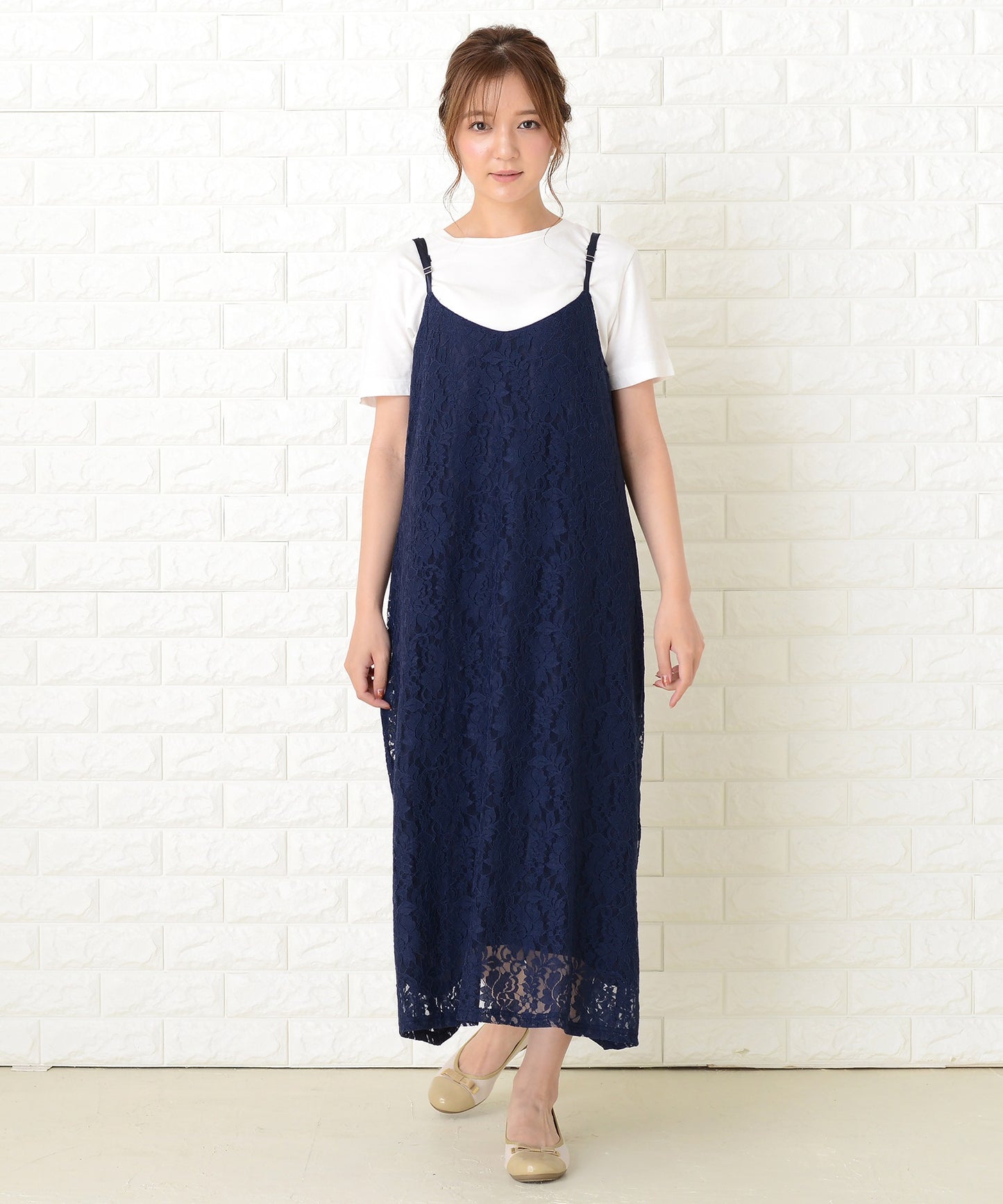 レースデザインキャミワンピースドレス