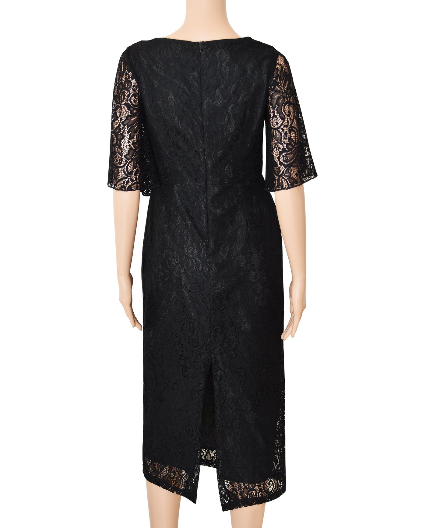 選べる袖2タイプ フレア七分袖/スリット入り五分袖 総レースフォーマルロングワンピース・ドレス