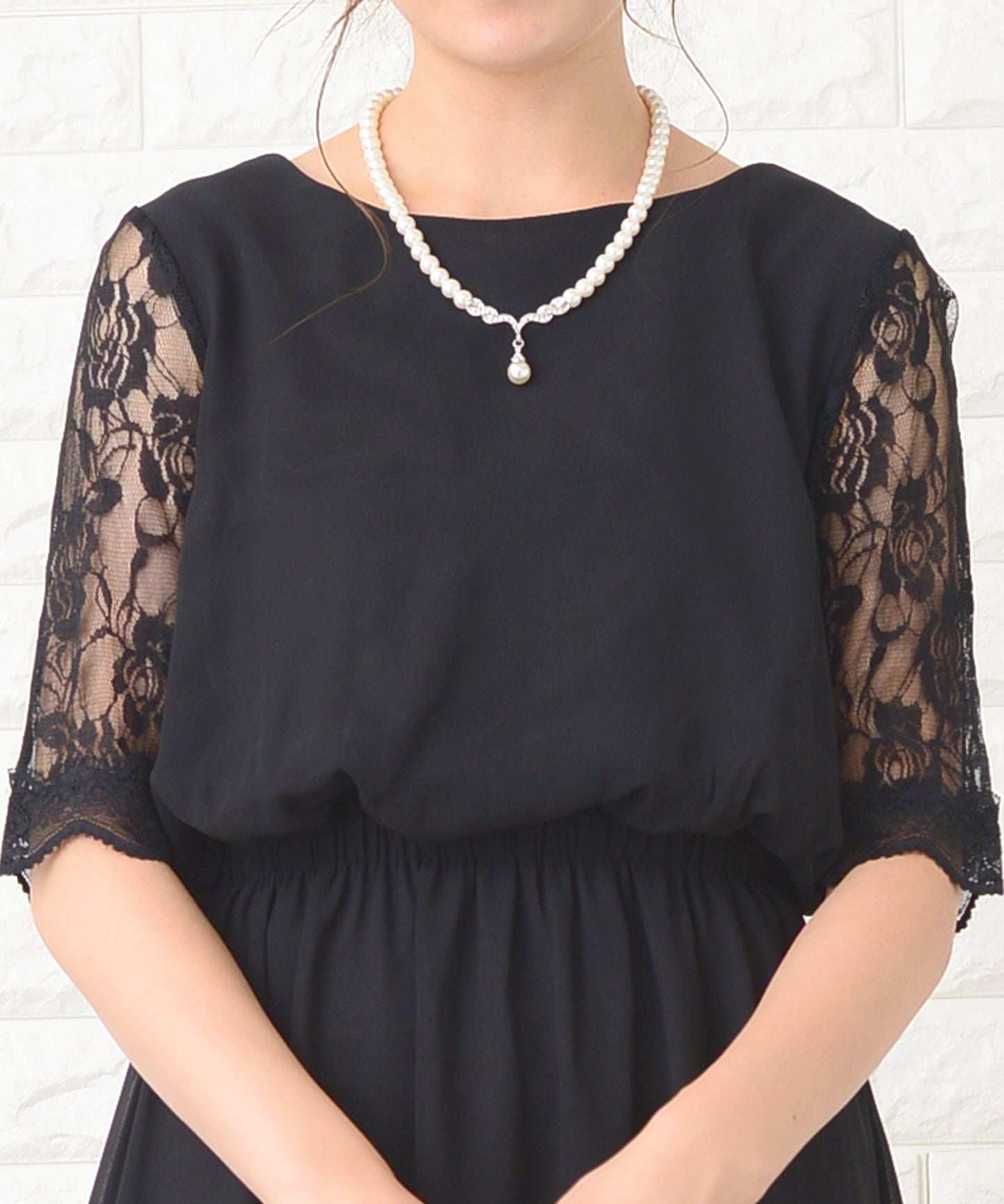 花柄袖レースフィッシュテールフォーマルワンピースドレス