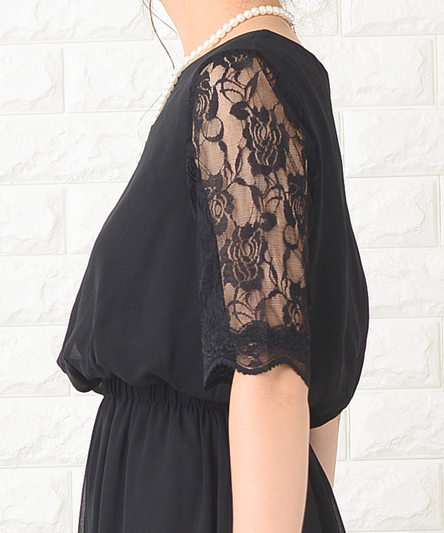 花柄袖レースフィッシュテールフォーマルワンピースドレス