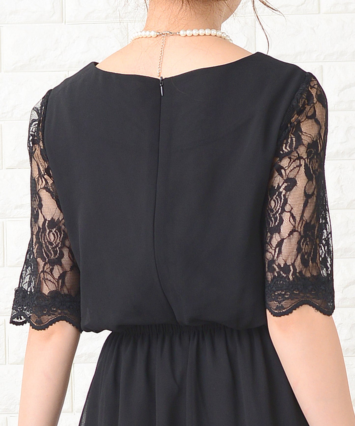 花柄袖レースフィッシュテールフォーマルワンピースドレス