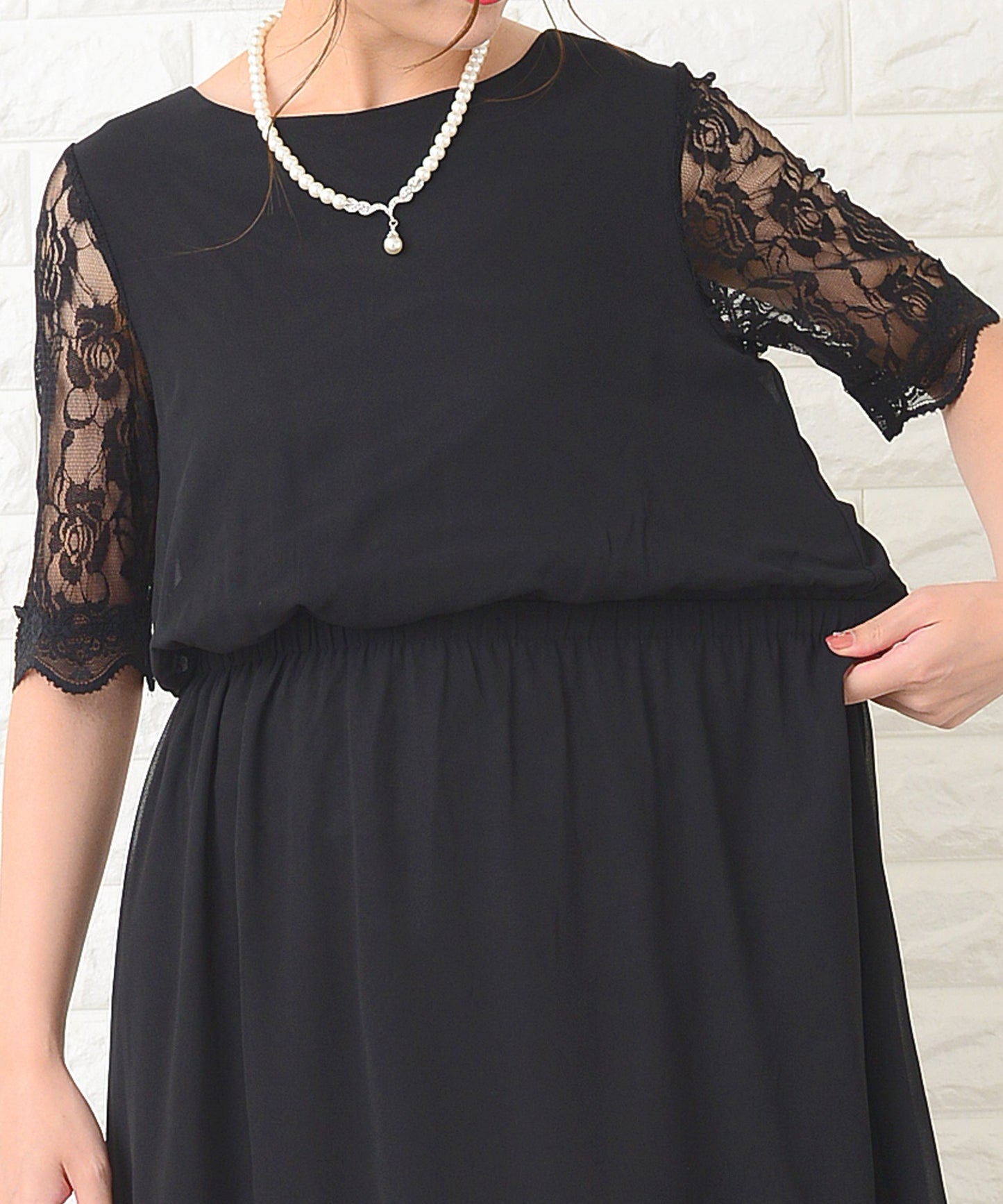 花柄袖レースフィッシュテールフォーマルワンピースドレス