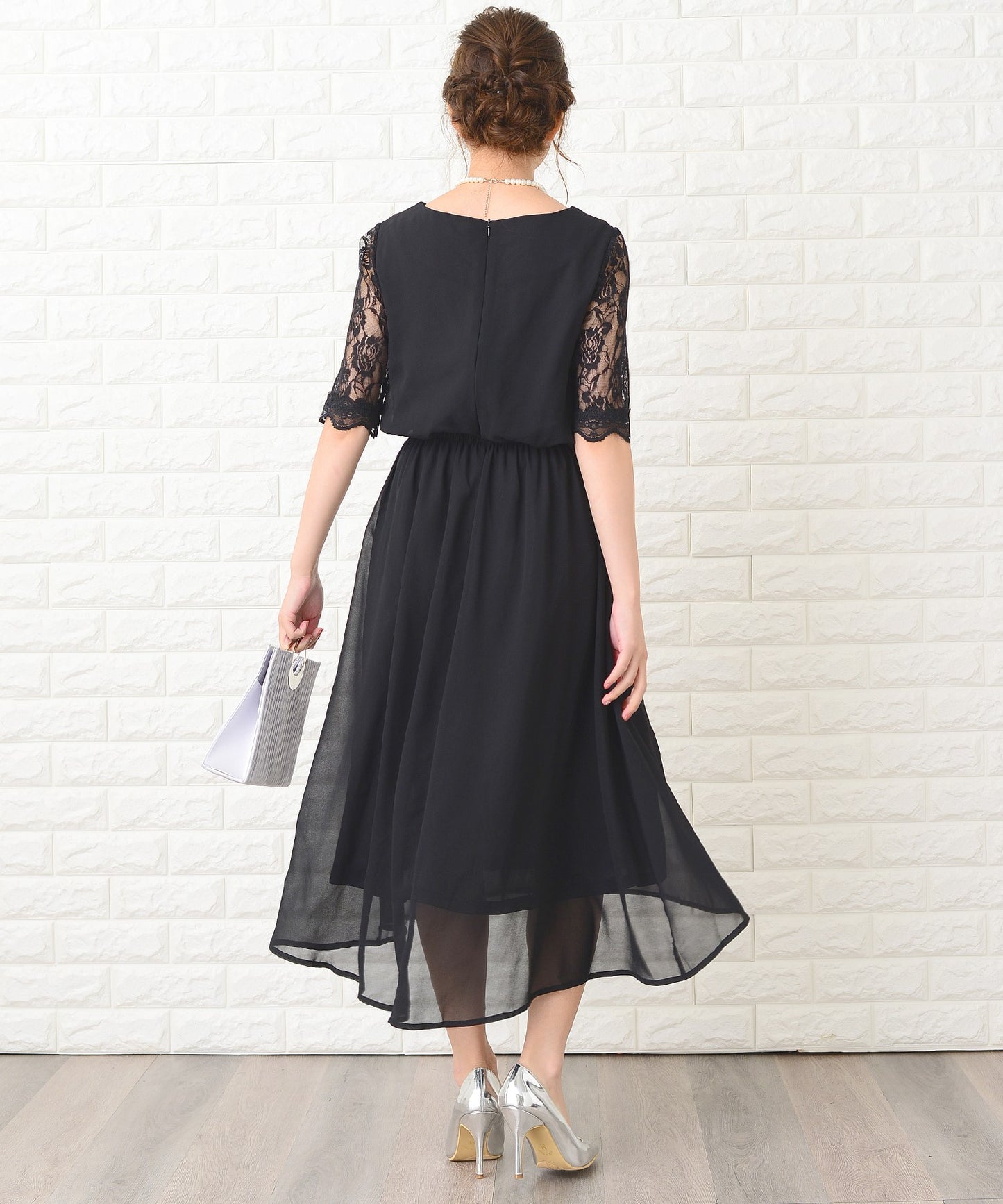 花柄袖レースフィッシュテールフォーマルワンピースドレス