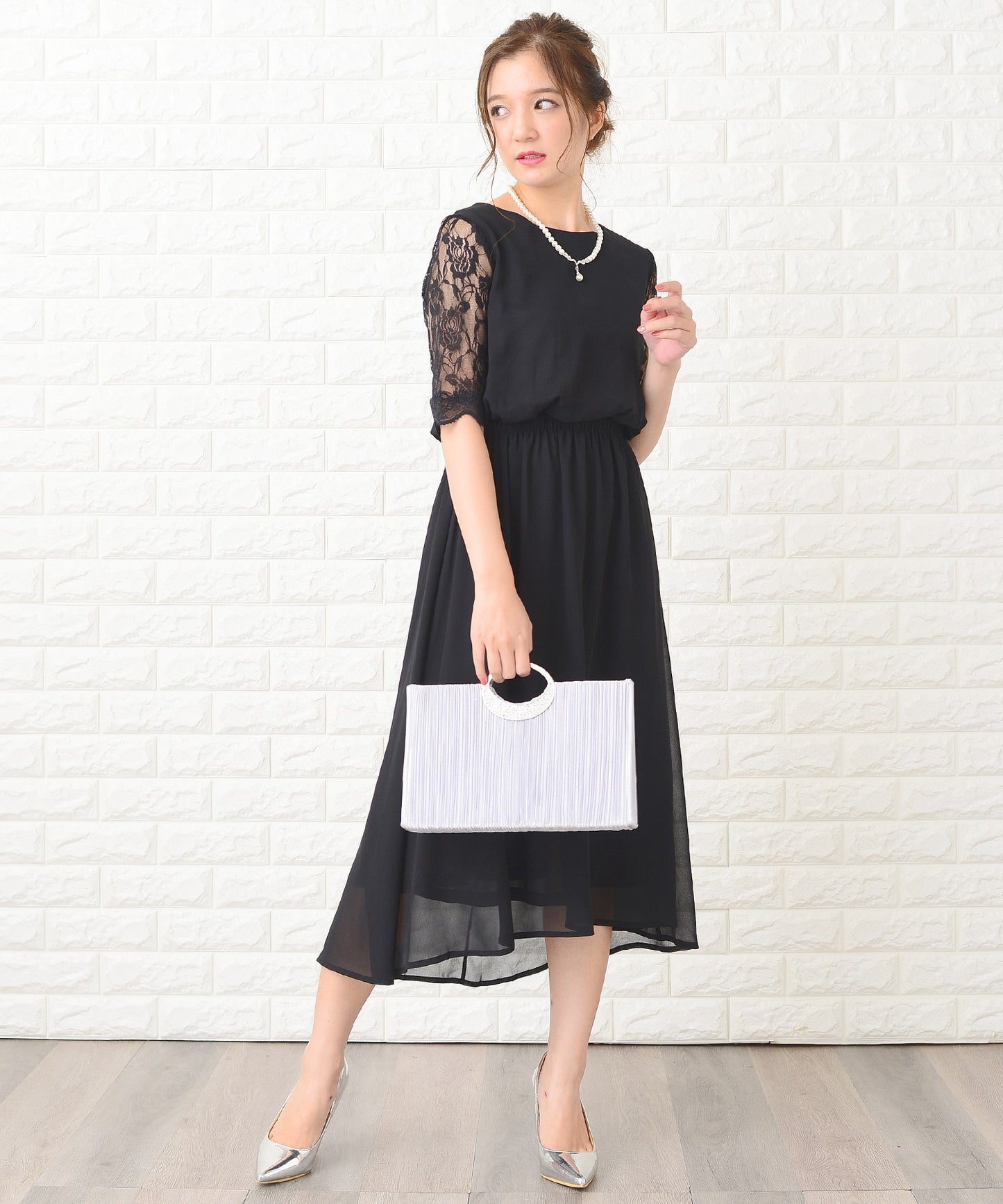 花柄袖レースフィッシュテールフォーマルワンピースドレス