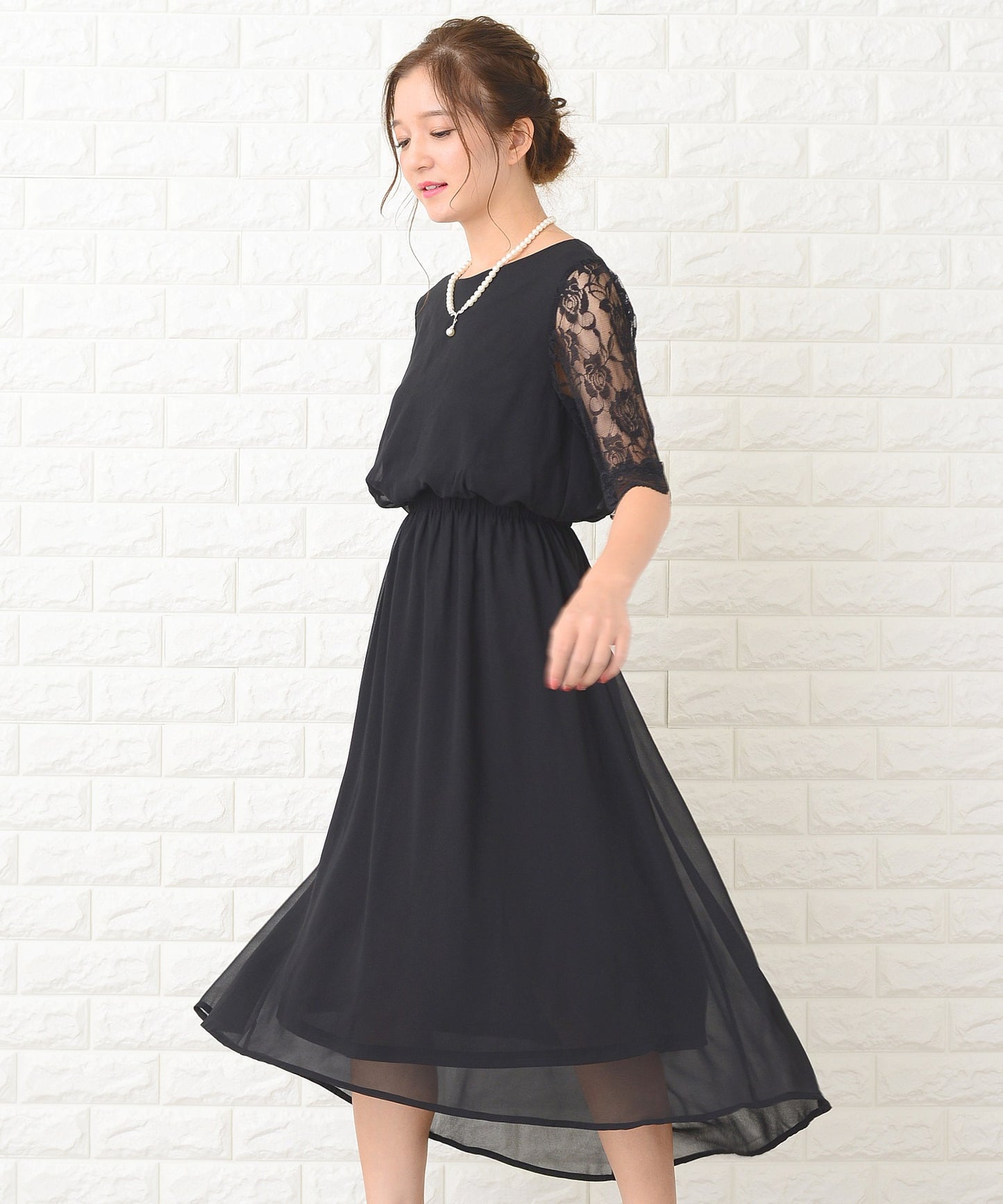 花柄袖レースフィッシュテールフォーマルワンピースドレス