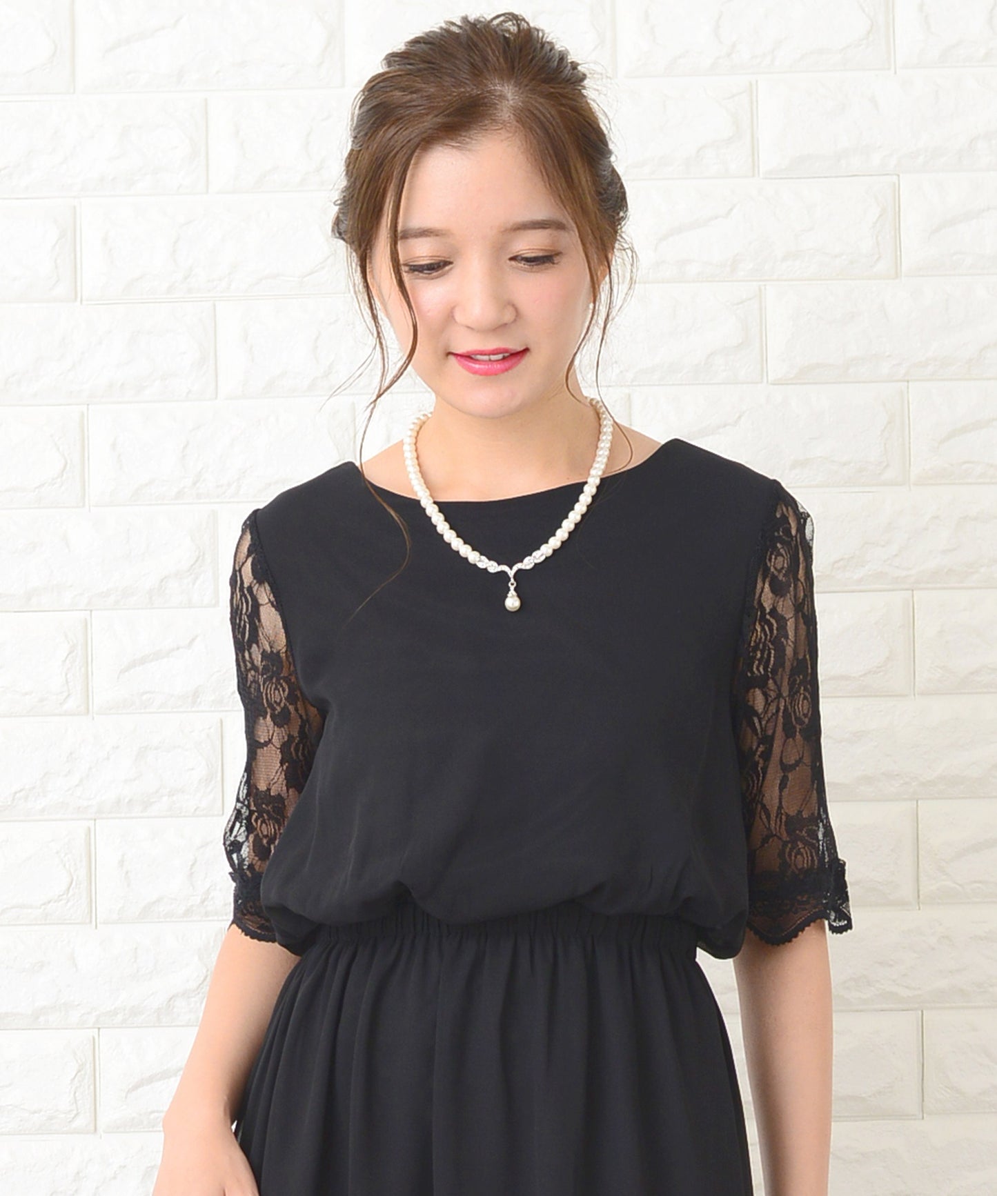 花柄袖レースフィッシュテールフォーマルワンピースドレス