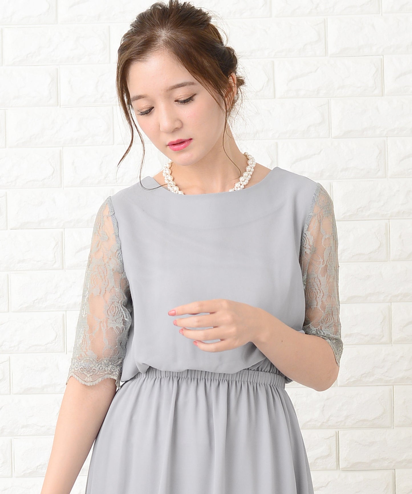 花柄袖レースフィッシュテールフォーマルワンピースドレス