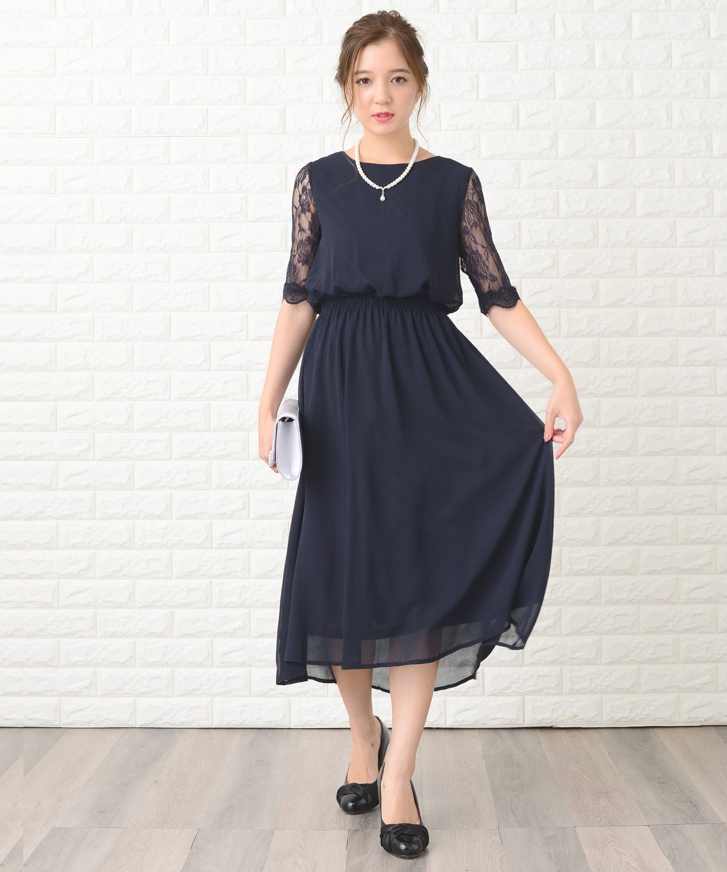 花柄袖レースフィッシュテールフォーマルワンピースドレス