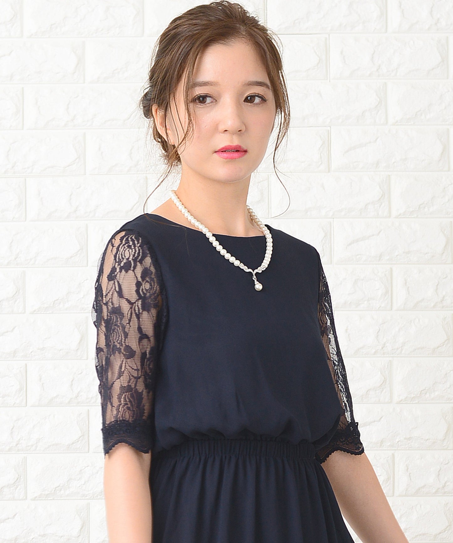 花柄袖レースフィッシュテールフォーマルワンピースドレス