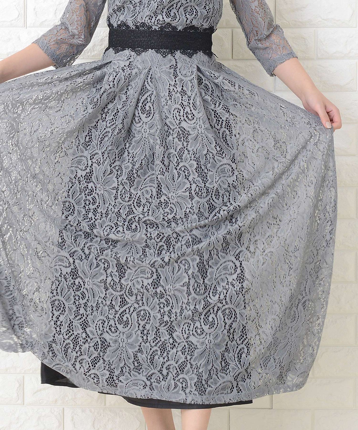 花柄総レースロング丈フレアワンピース・ドレス