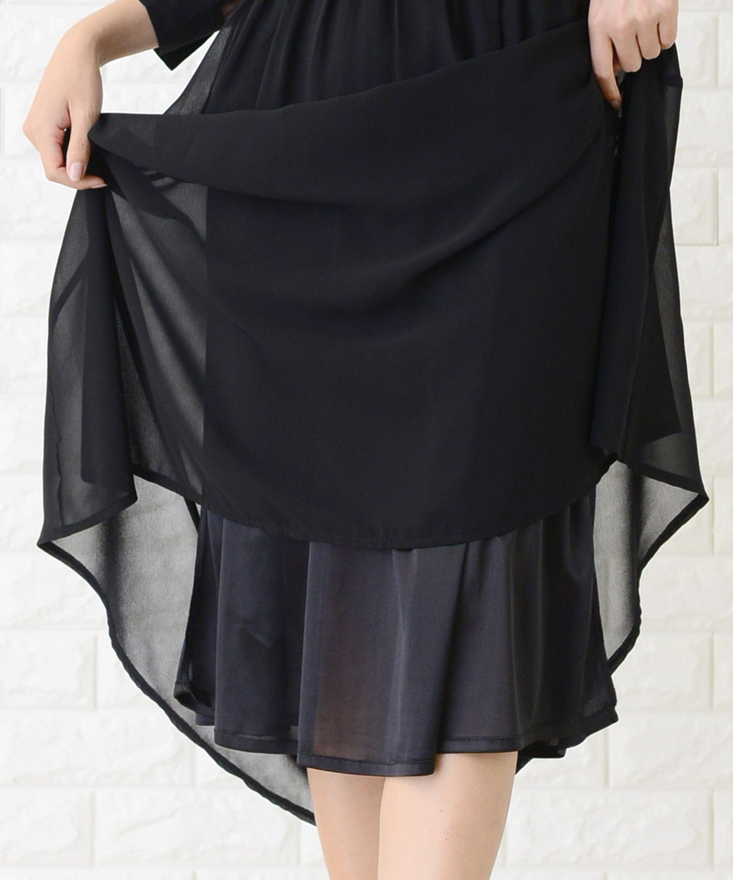 ドットチュール袖ワンピース・ドレス