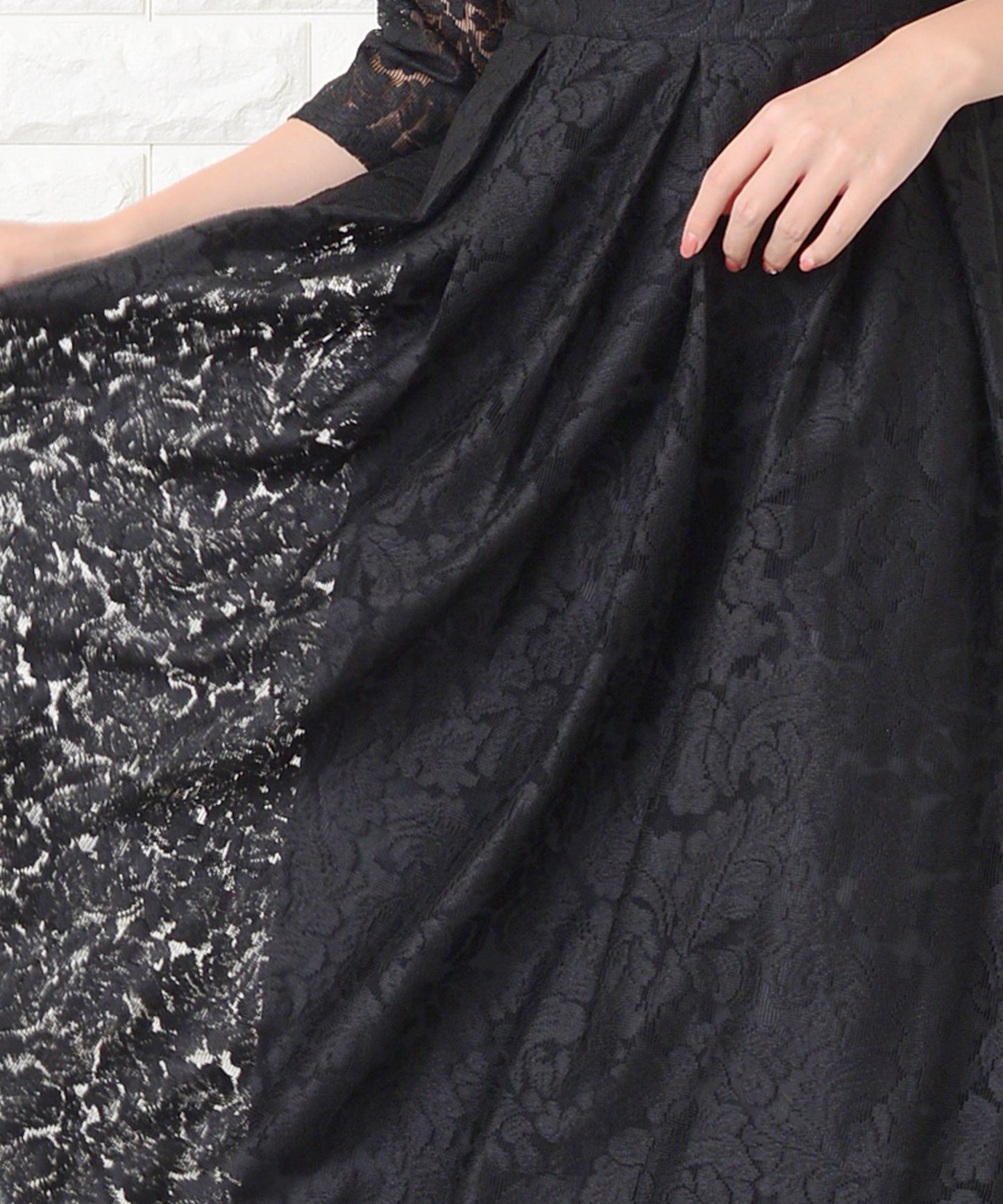 七分袖総レースフォーマルロングワンピース・ドレス