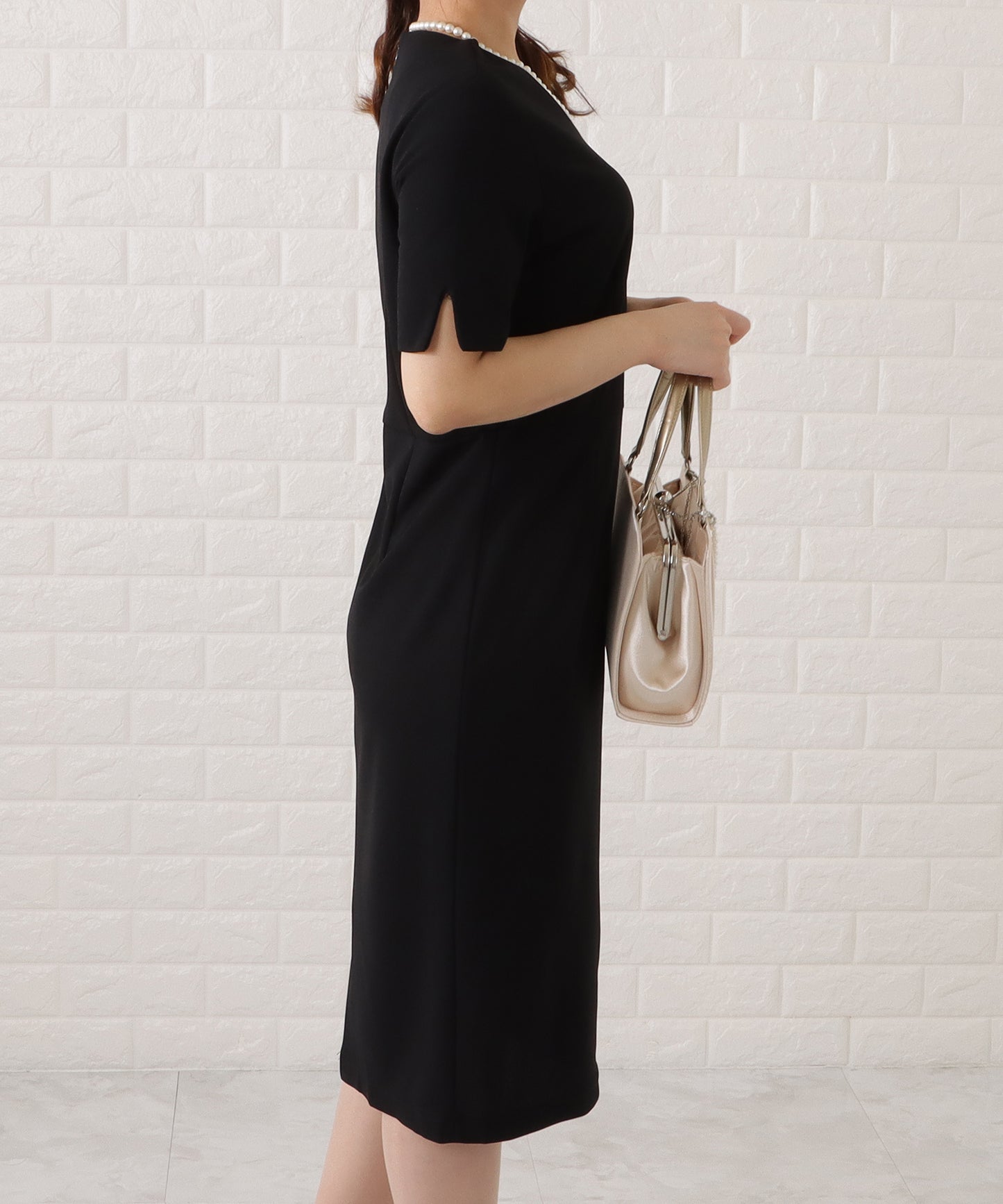 Vネックワンピース×ノーカラージャケット2点セット