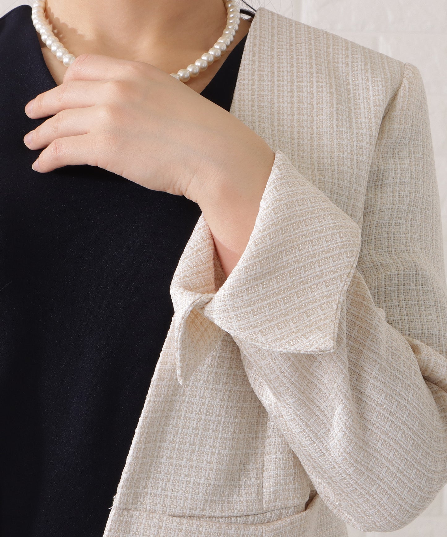 Vネックワンピース×ノーカラージャケット2点セット