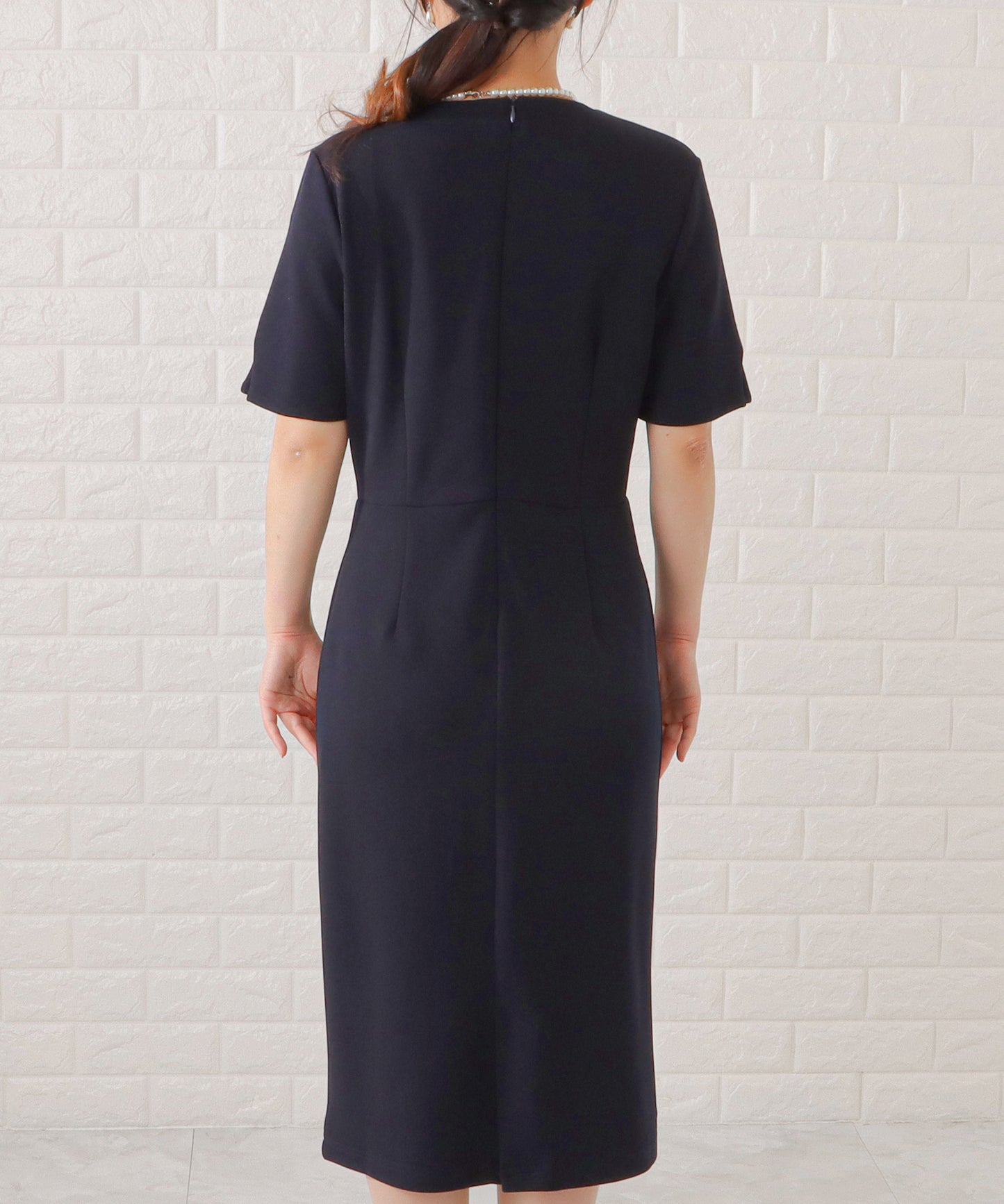 Vネックワンピース×ノーカラージャケット2点セット